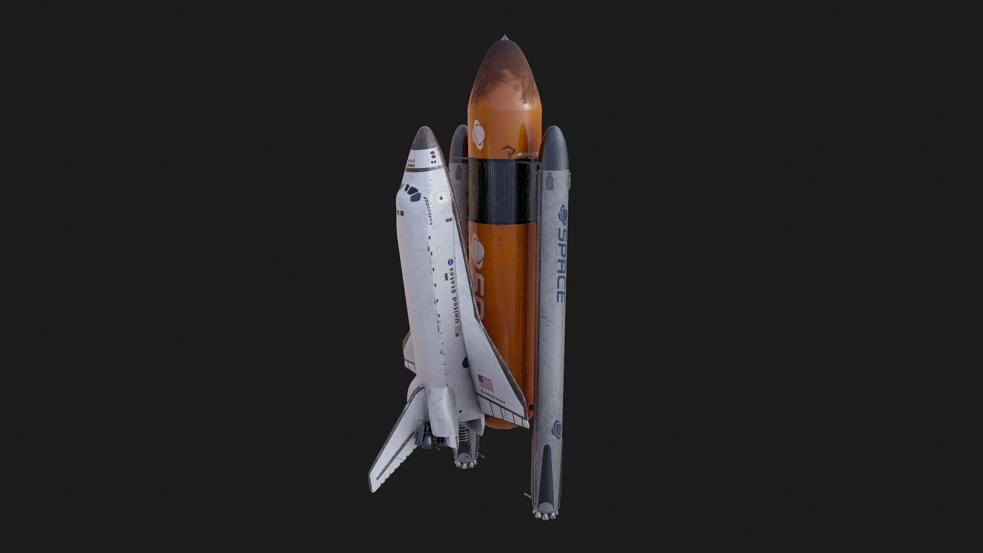 NASA Endeavour Space Shuttle with Space Tank and Falcon Rocket Low-poly 3D model_4