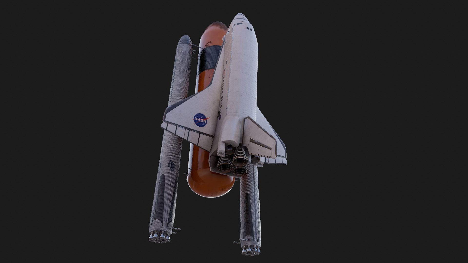NASA Endeavour Space Shuttle with Space Tank and Falcon Rocket Low-poly 3D model_7