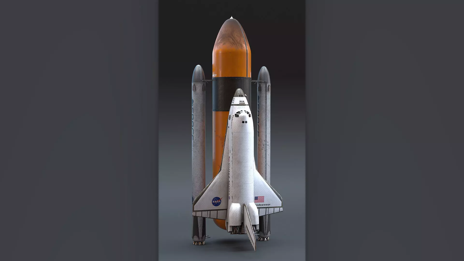 NASA Endeavour Space Shuttle with Space Tank and Falcon Rocket Low-poly 3D model_0