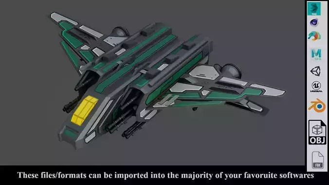 Sci-Fi  Fighter Ship -  Low Poly - Game ready - PBR