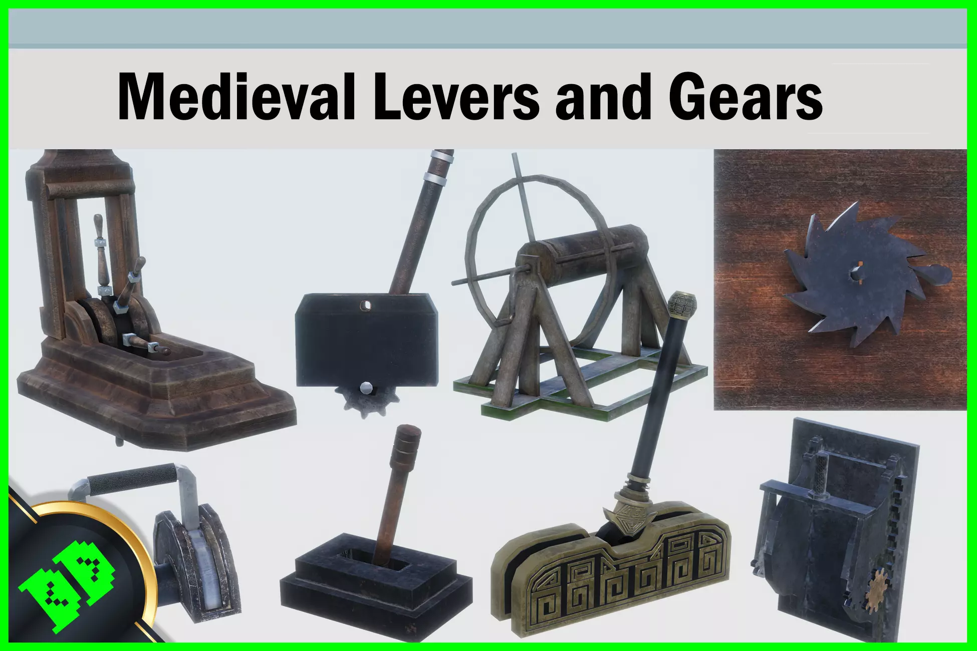 Medieval Levers and Gears Low-poly 3D model_0