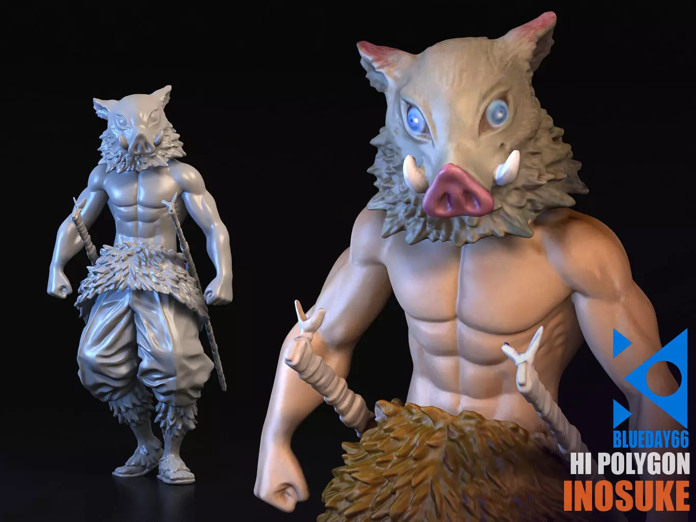 INOSUKE 3D figure wearing mask and holding sword 3D model