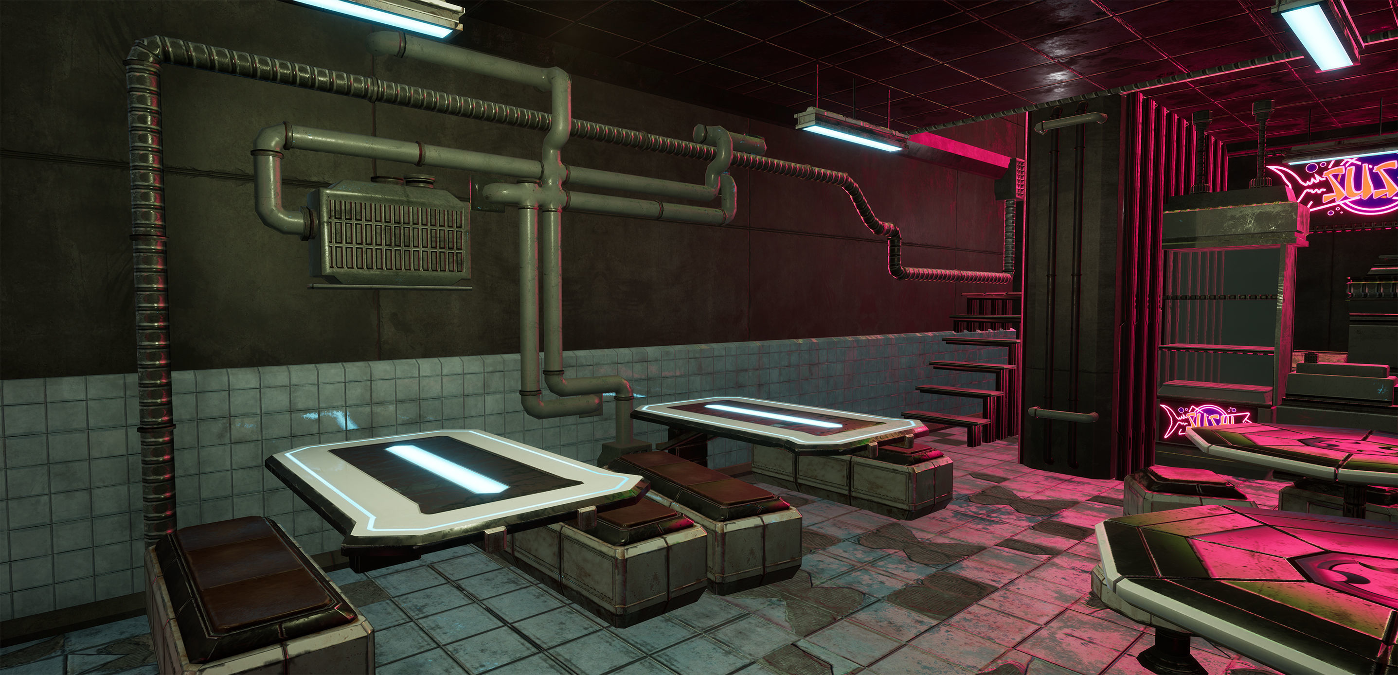 Cyberpunk Sushi Pizza Restaurant Interior Pack BillBoards  Low-poly 3D model_16