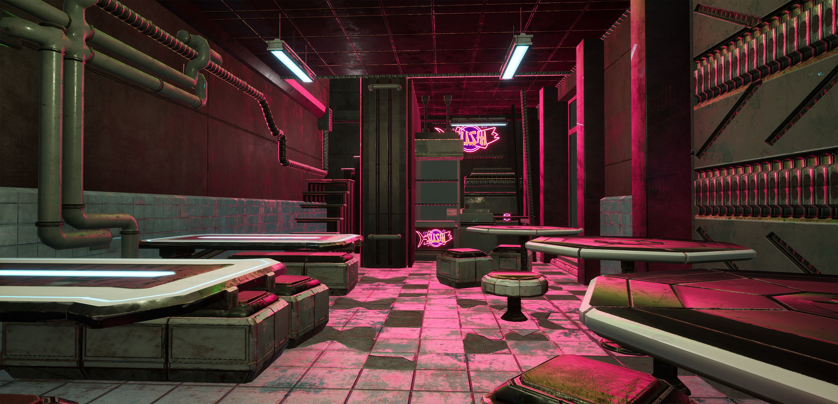 Cyberpunk Sushi Pizza Restaurant Interior Pack BillBoards  Low-poly 3D model_15