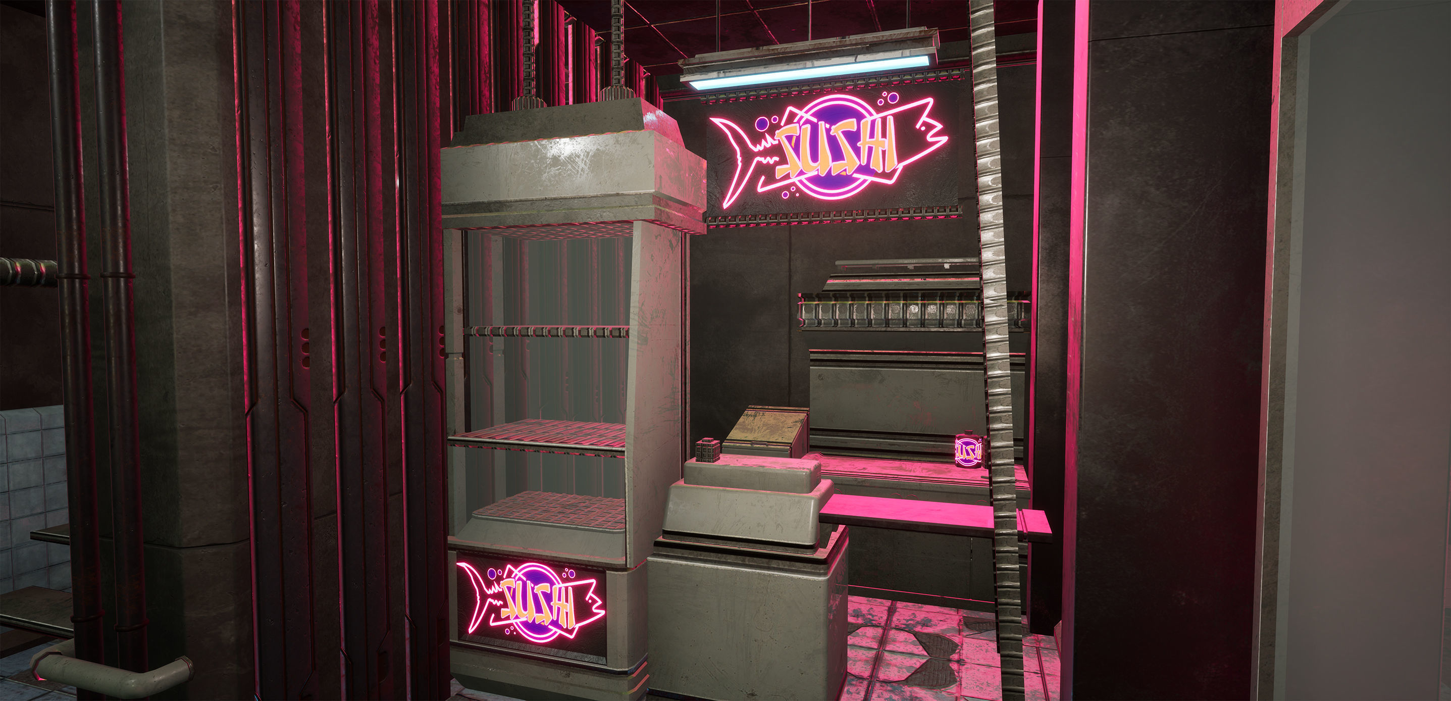 Cyberpunk Sushi Pizza Restaurant Interior Pack BillBoards  Low-poly 3D model_14