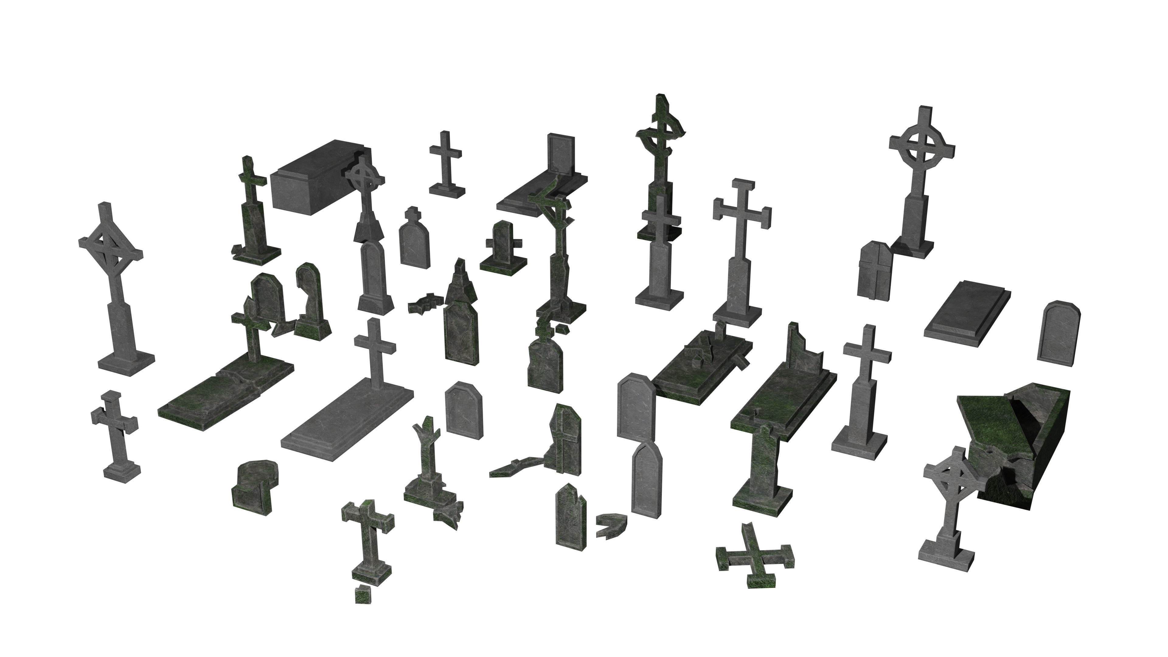 Old and new gravestone asset Low-poly 3D model_2