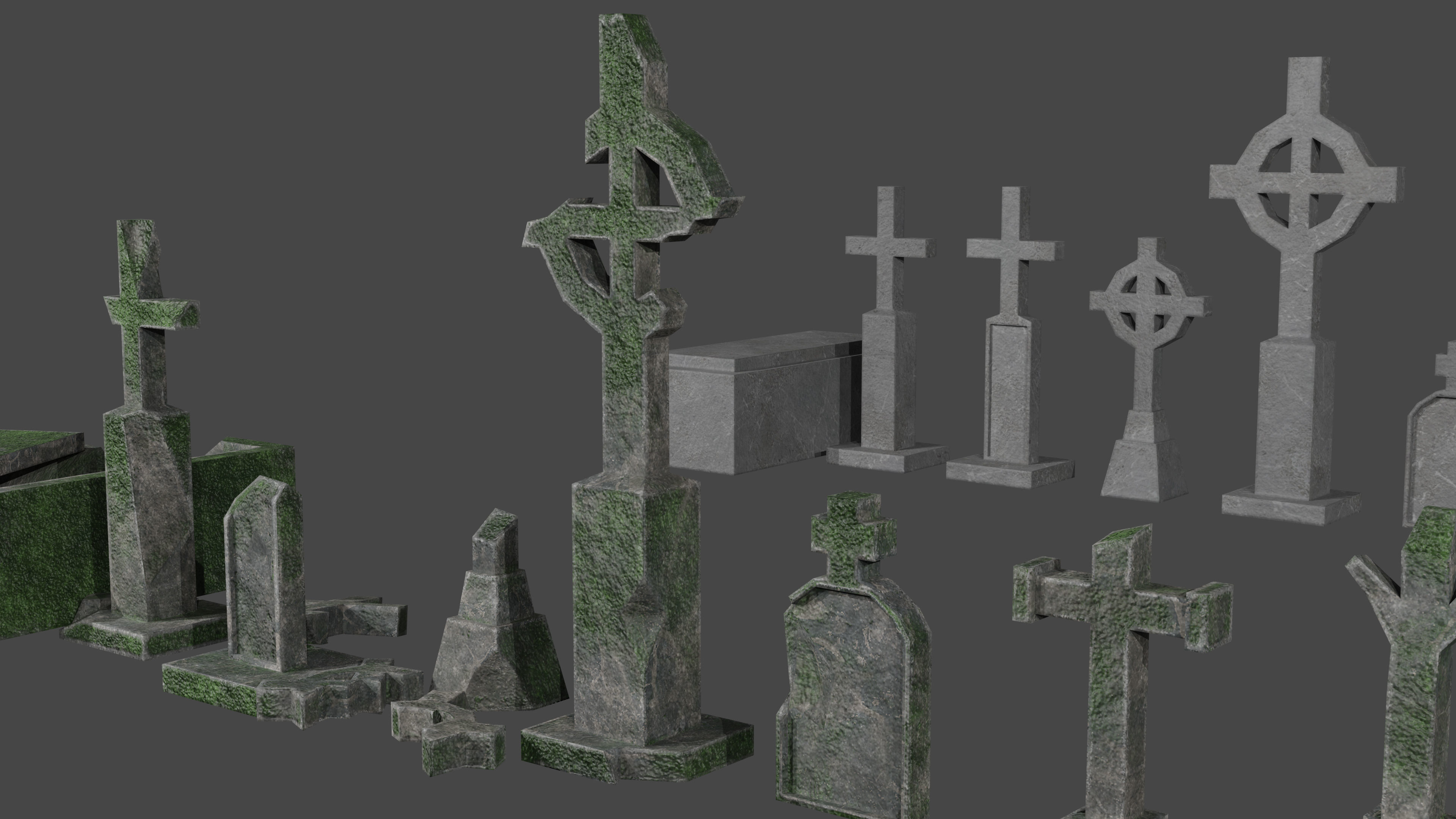 Old and new gravestone asset Low-poly 3D model_1