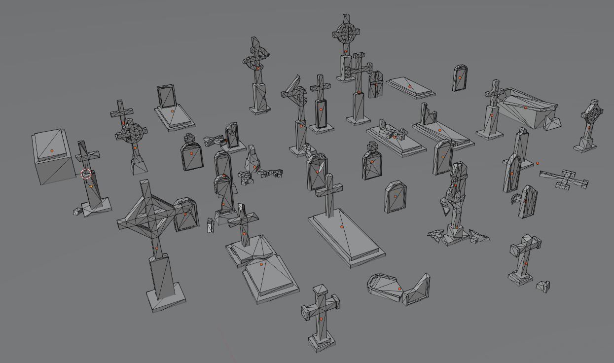 Old and new gravestone asset Low-poly 3D model_8