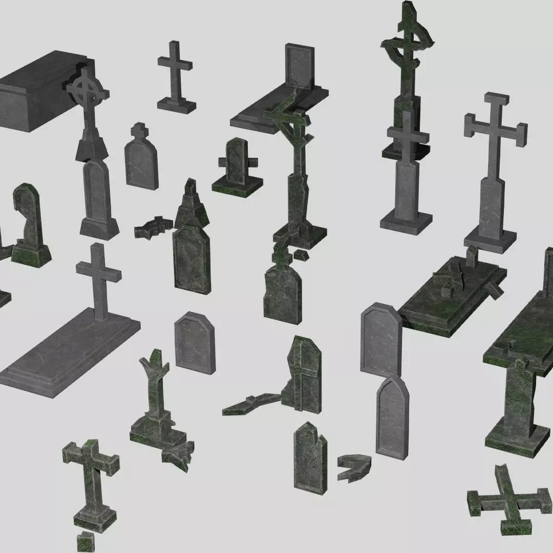 Old and new gravestone asset Low-poly 3D model_0