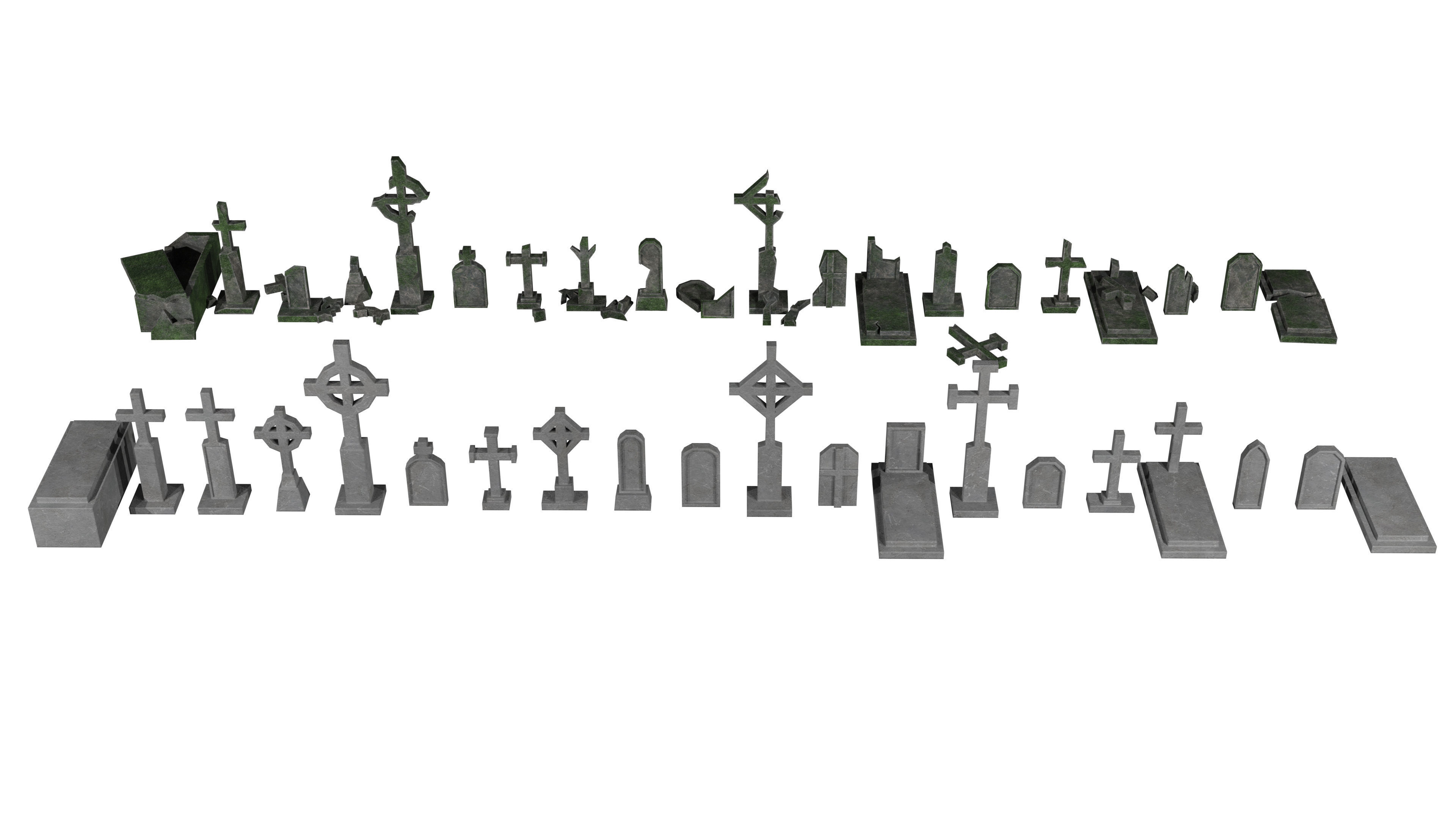 Old and new gravestone asset Low-poly 3D model_3