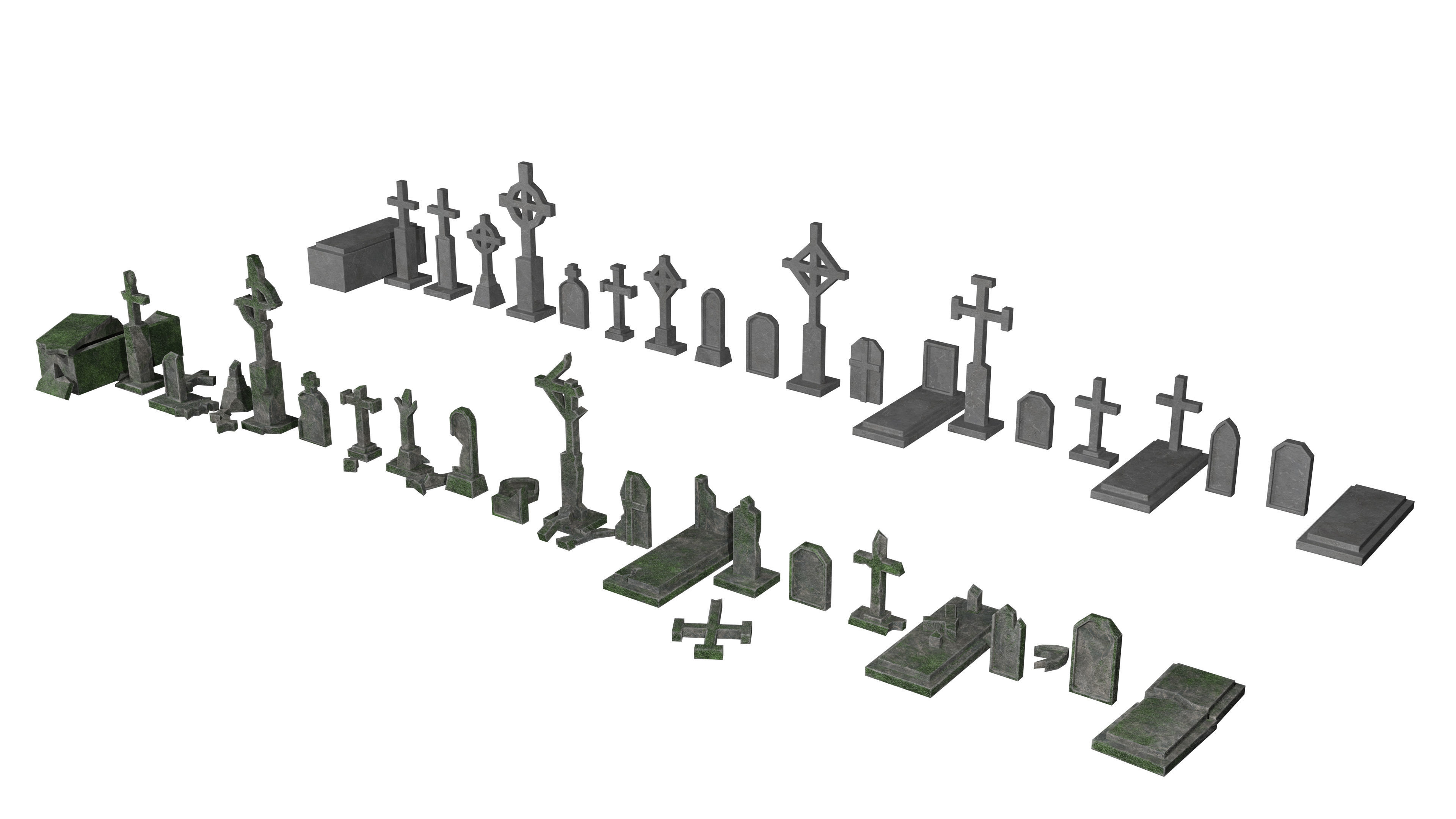 Old and new gravestone asset Low-poly 3D model_6