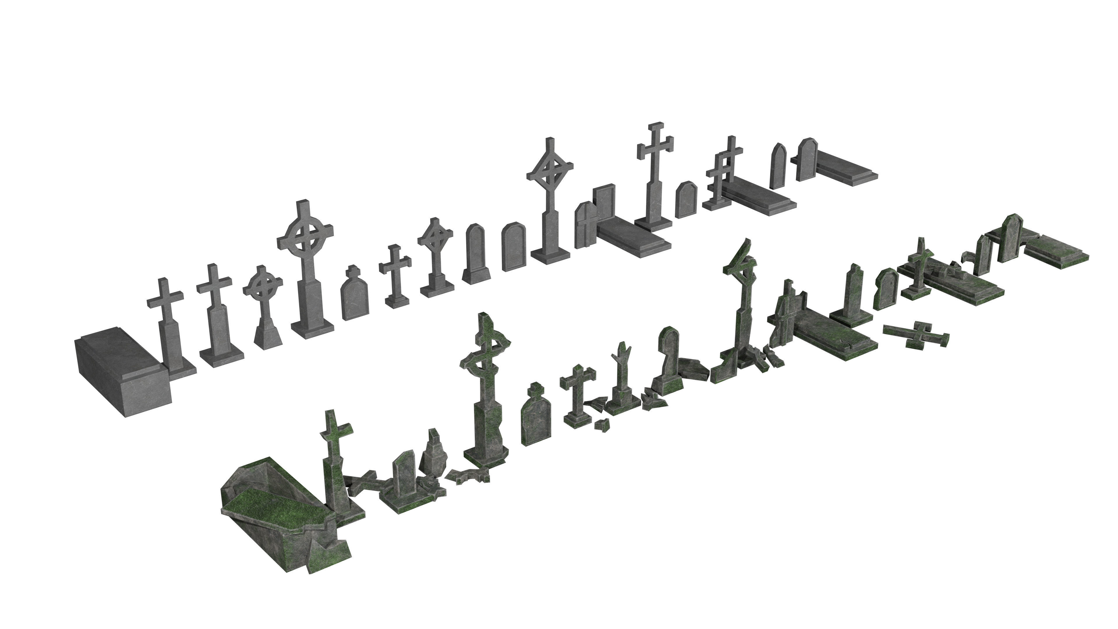 Old and new gravestone asset Low-poly 3D model_5