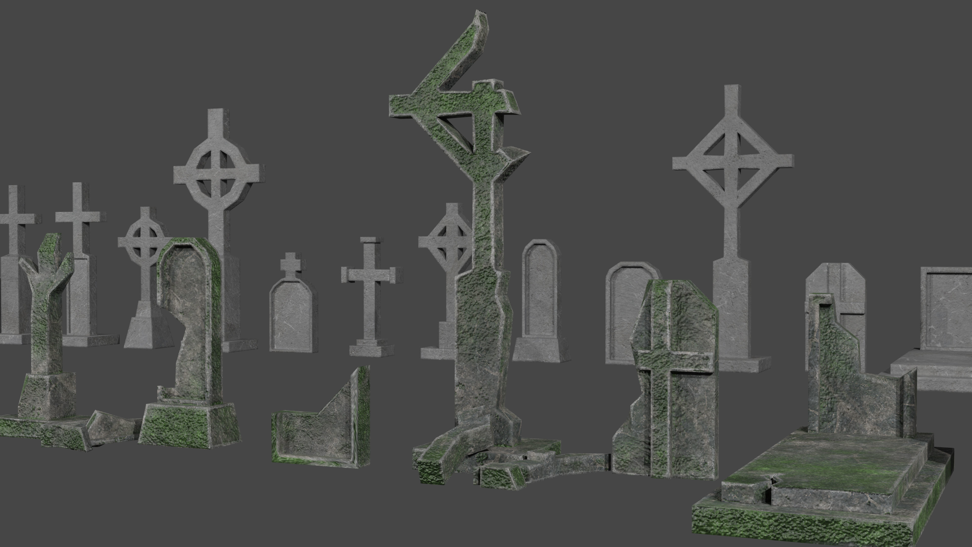 Old and new gravestone asset Low-poly 3D model_7