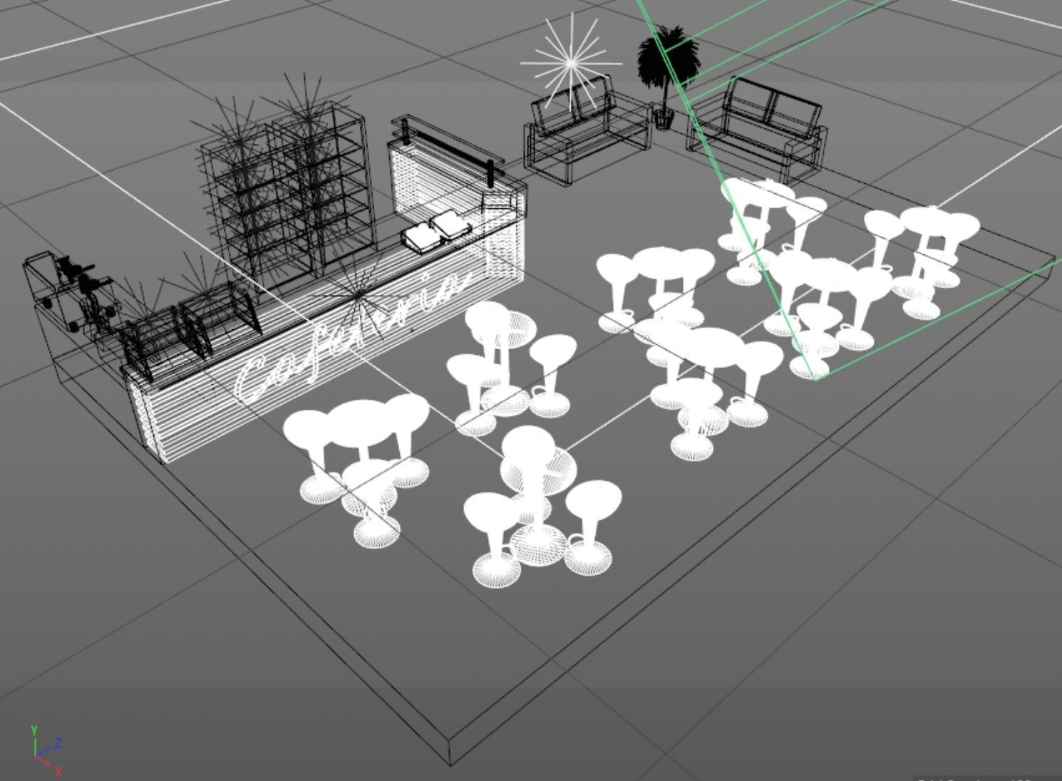 Low-poly isometric cafe zone with seats Low-poly 3D model_7