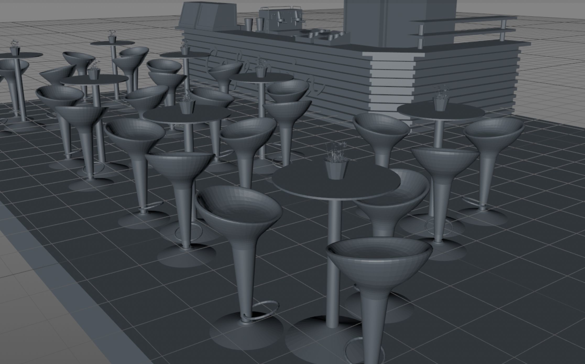 Low-poly isometric cafe zone with seats Low-poly 3D model_6