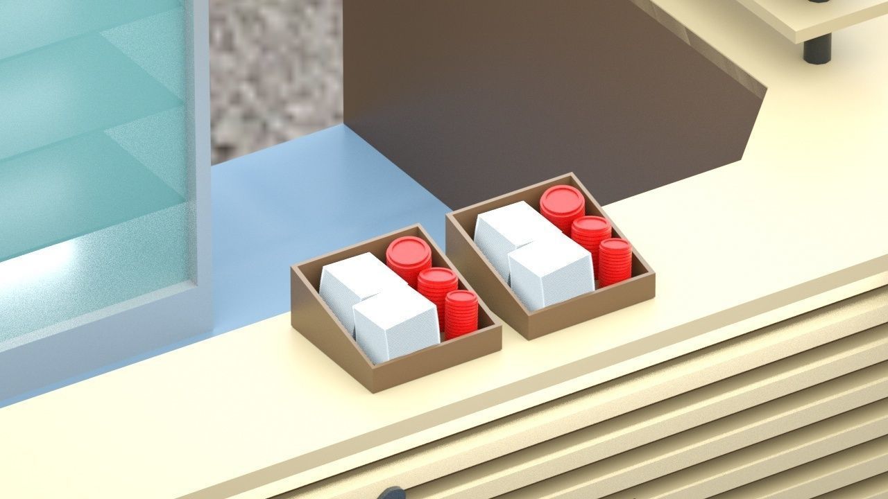 Low-poly isometric cafe zone with seats Low-poly 3D model_3