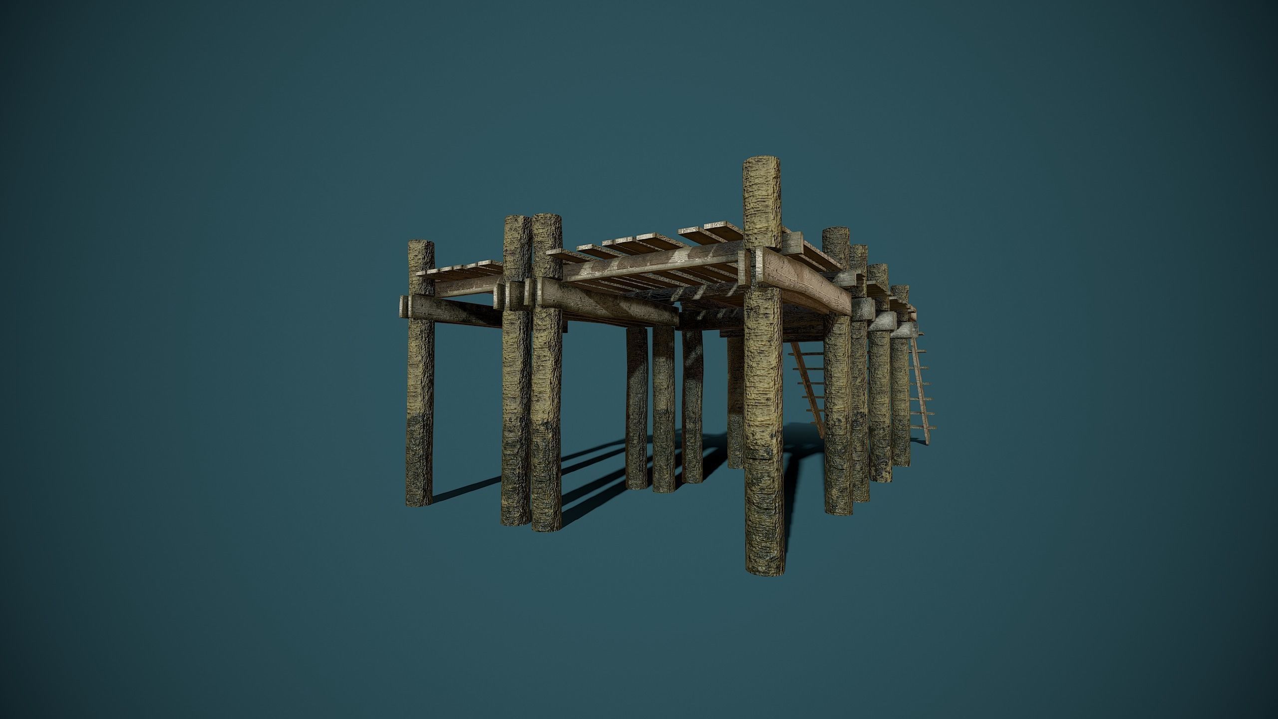 Old wooden pier Low-poly 3D model_7