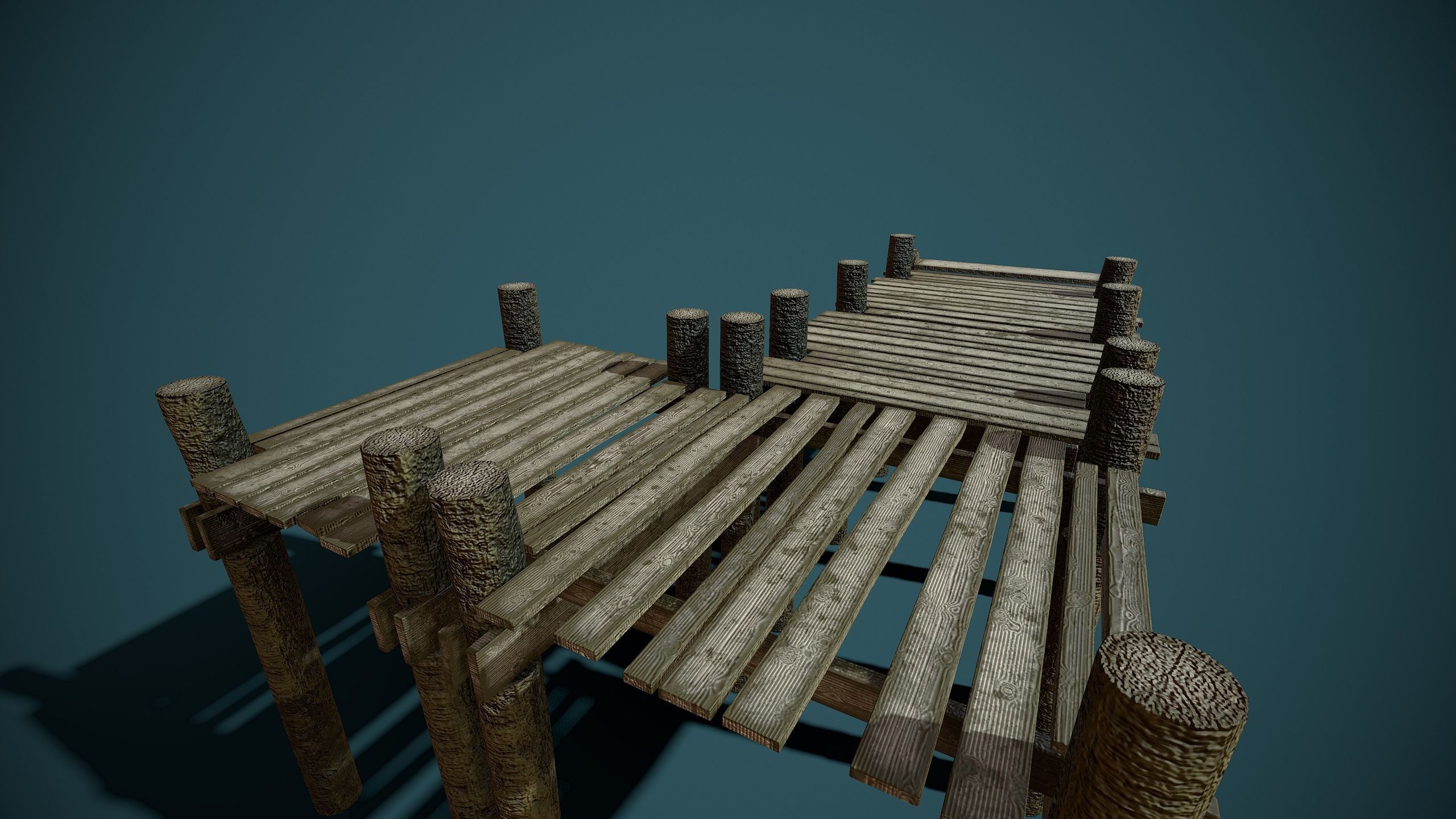 Old wooden pier Low-poly 3D model_3