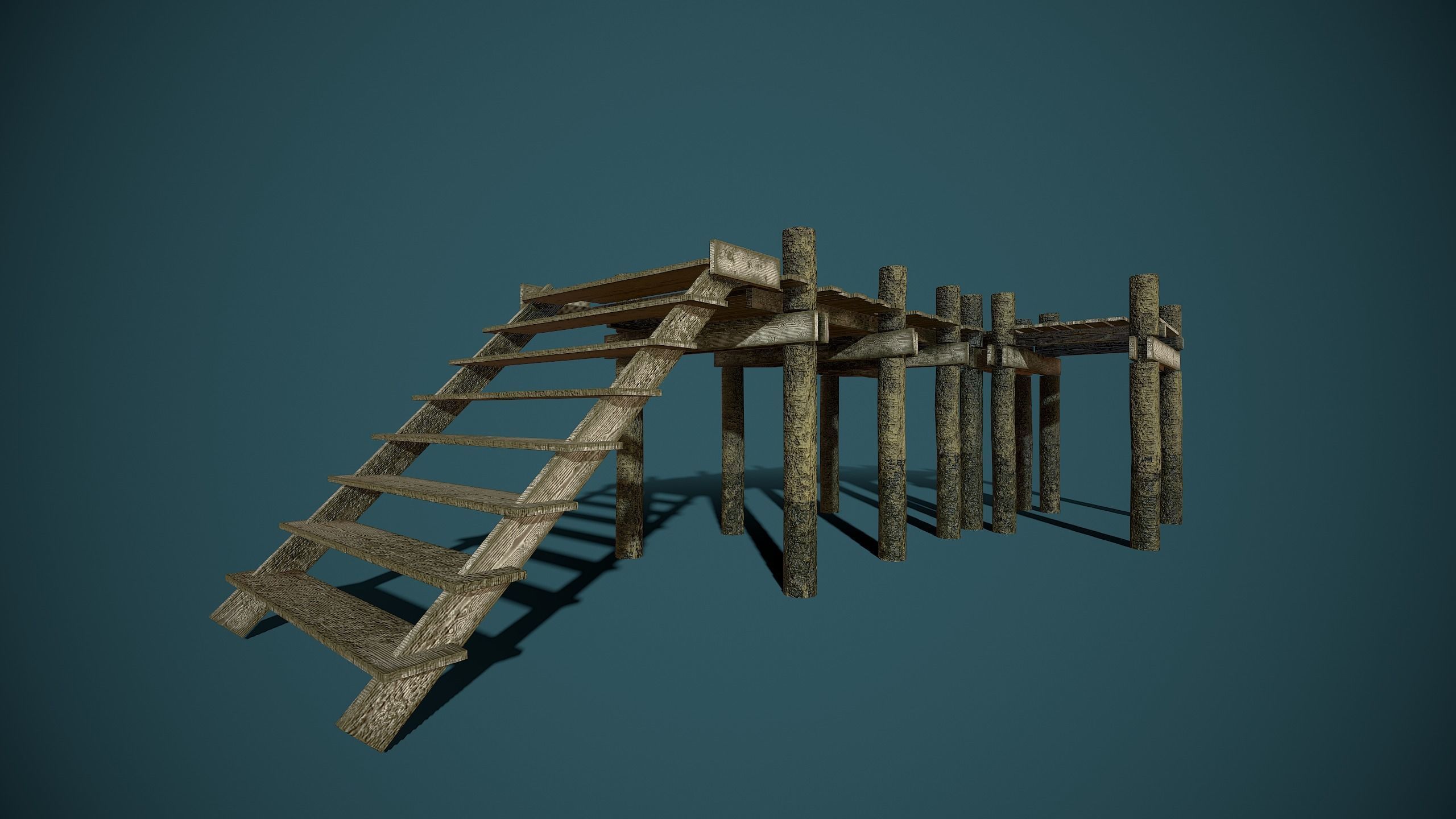 Old wooden pier Low-poly 3D model_8