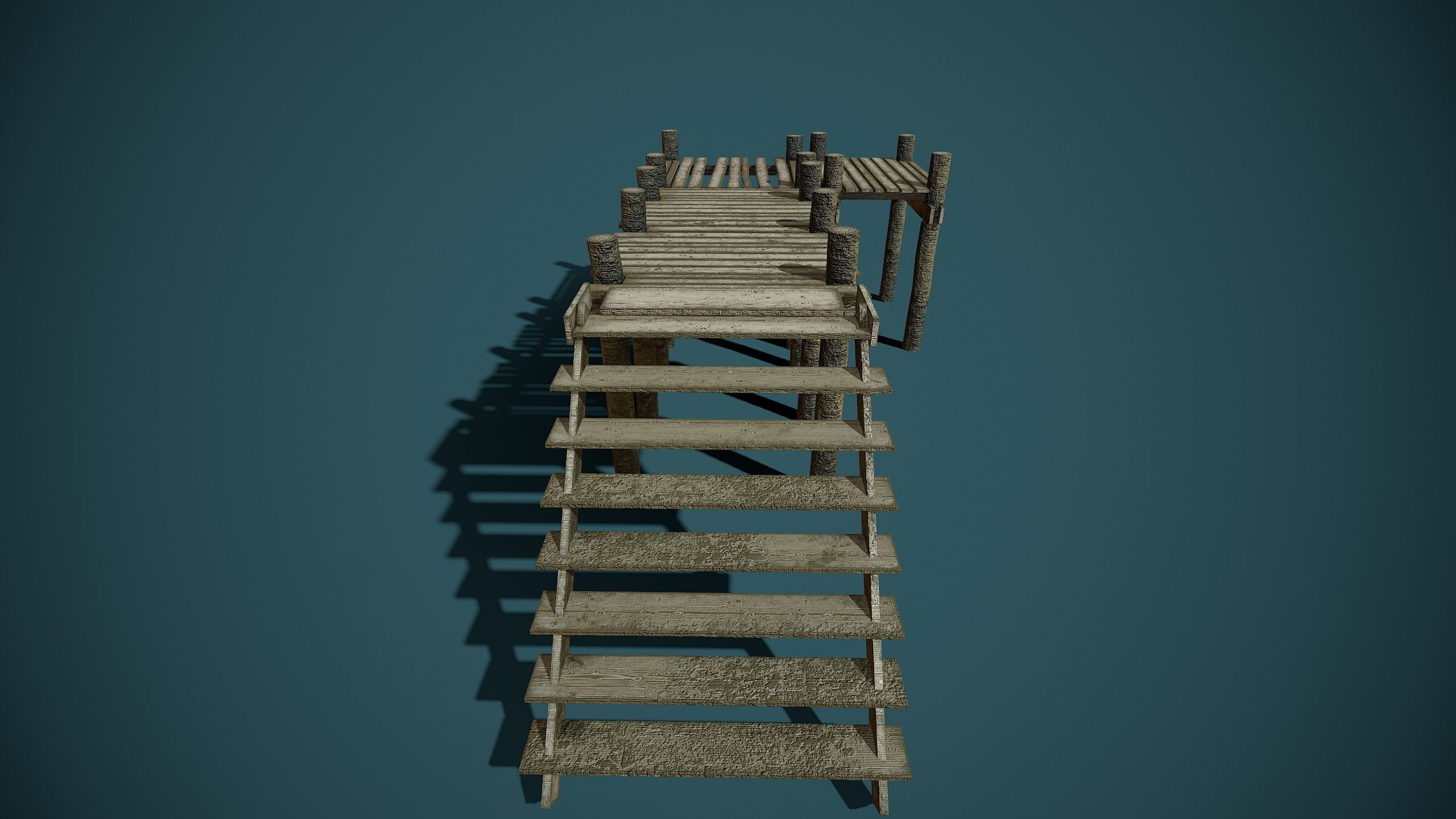 Old wooden pier Low-poly 3D model_6