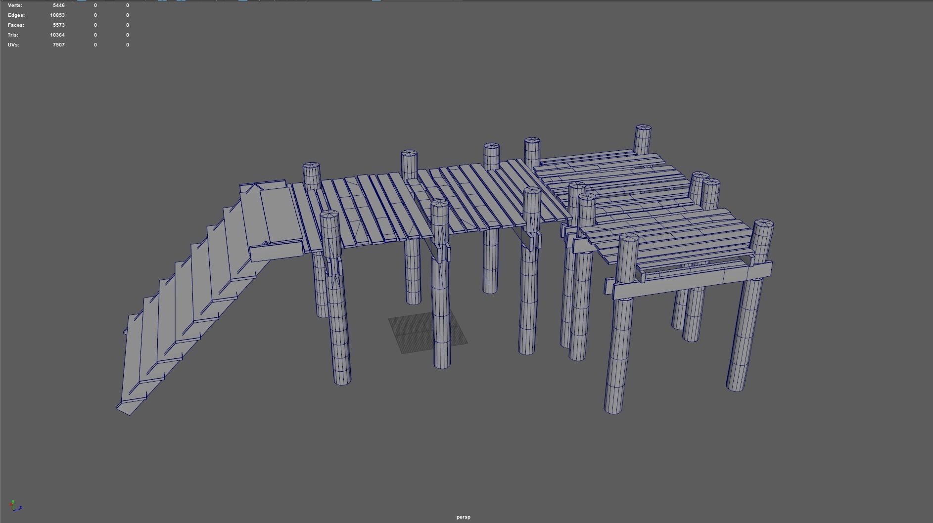 Old wooden pier Low-poly 3D model_10