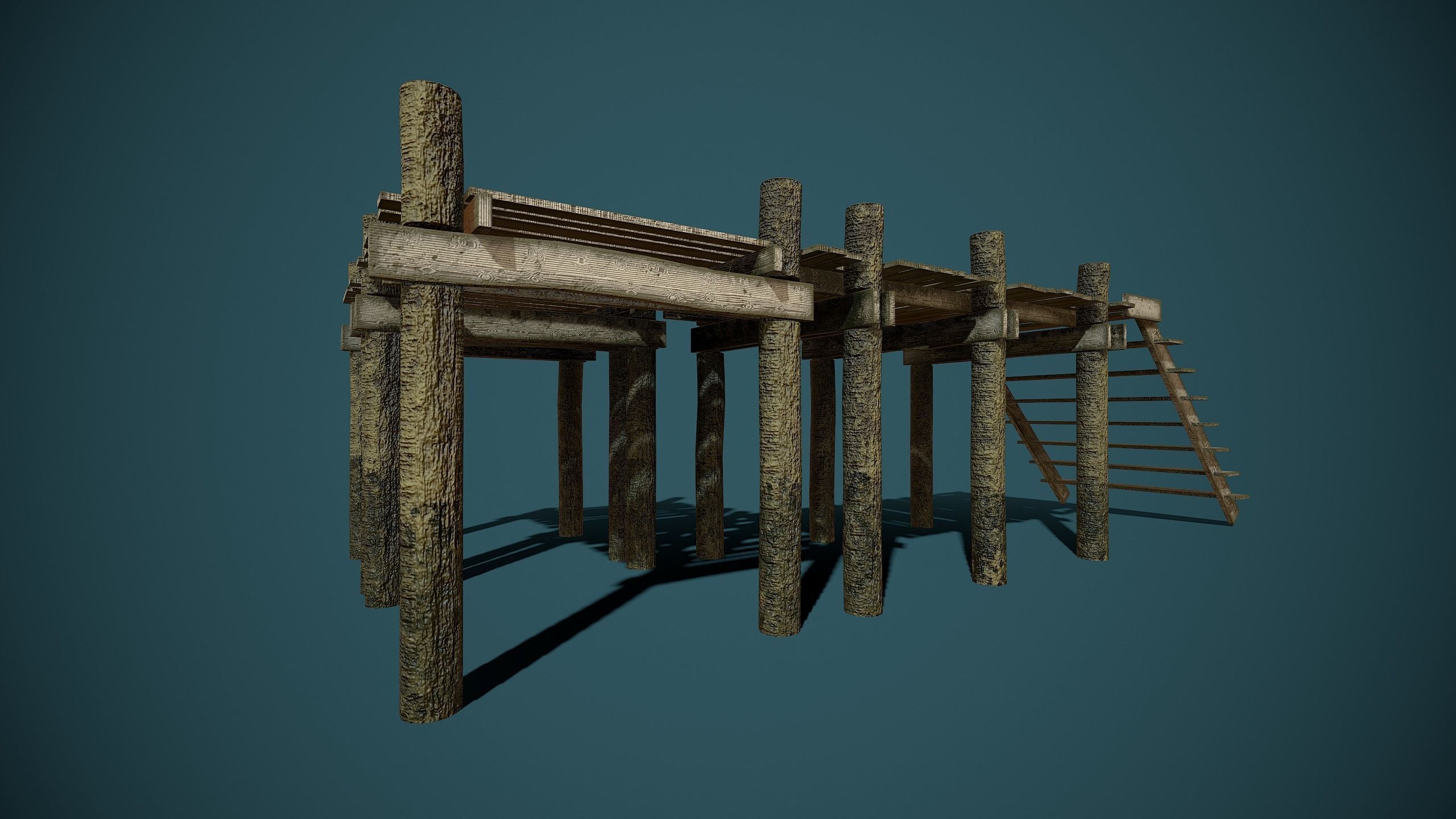 Old wooden pier Low-poly 3D model_5