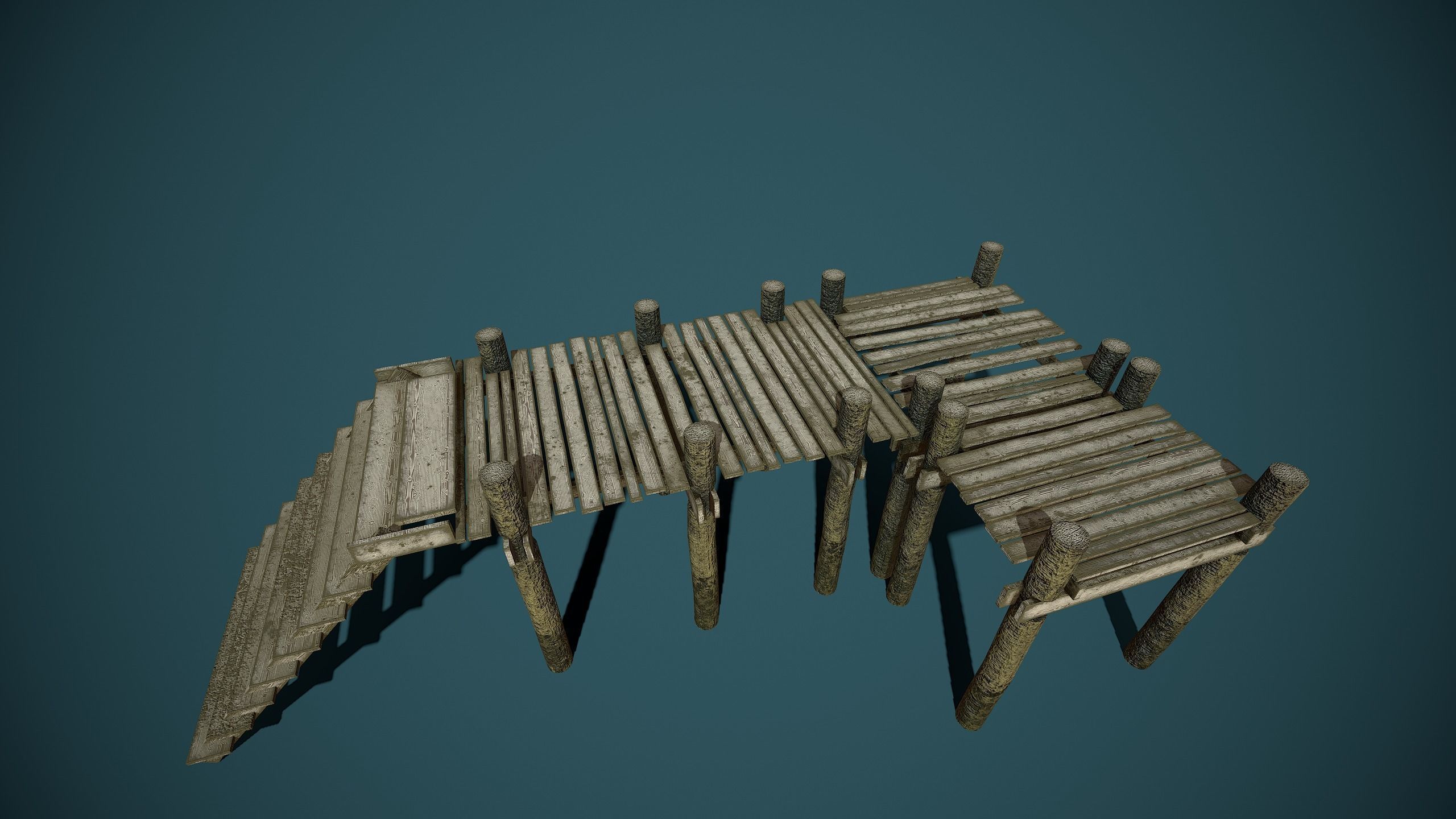 Old wooden pier Low-poly 3D model_9