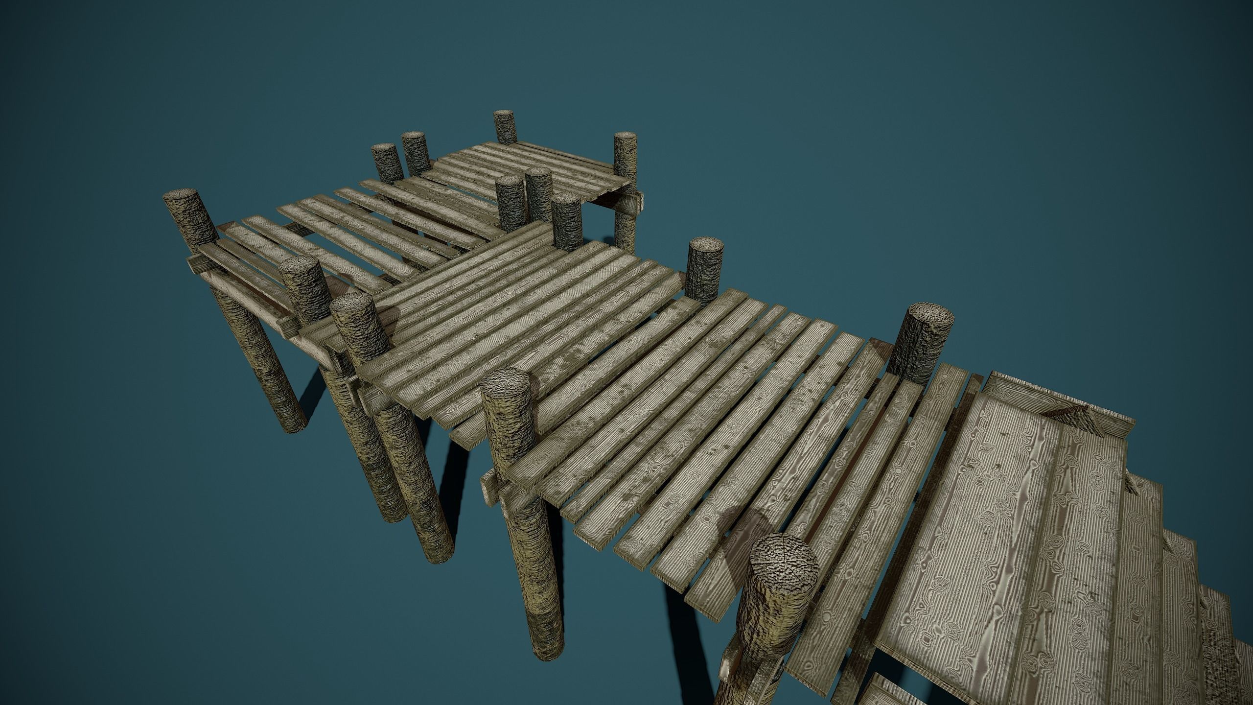 Old wooden pier Low-poly 3D model_4
