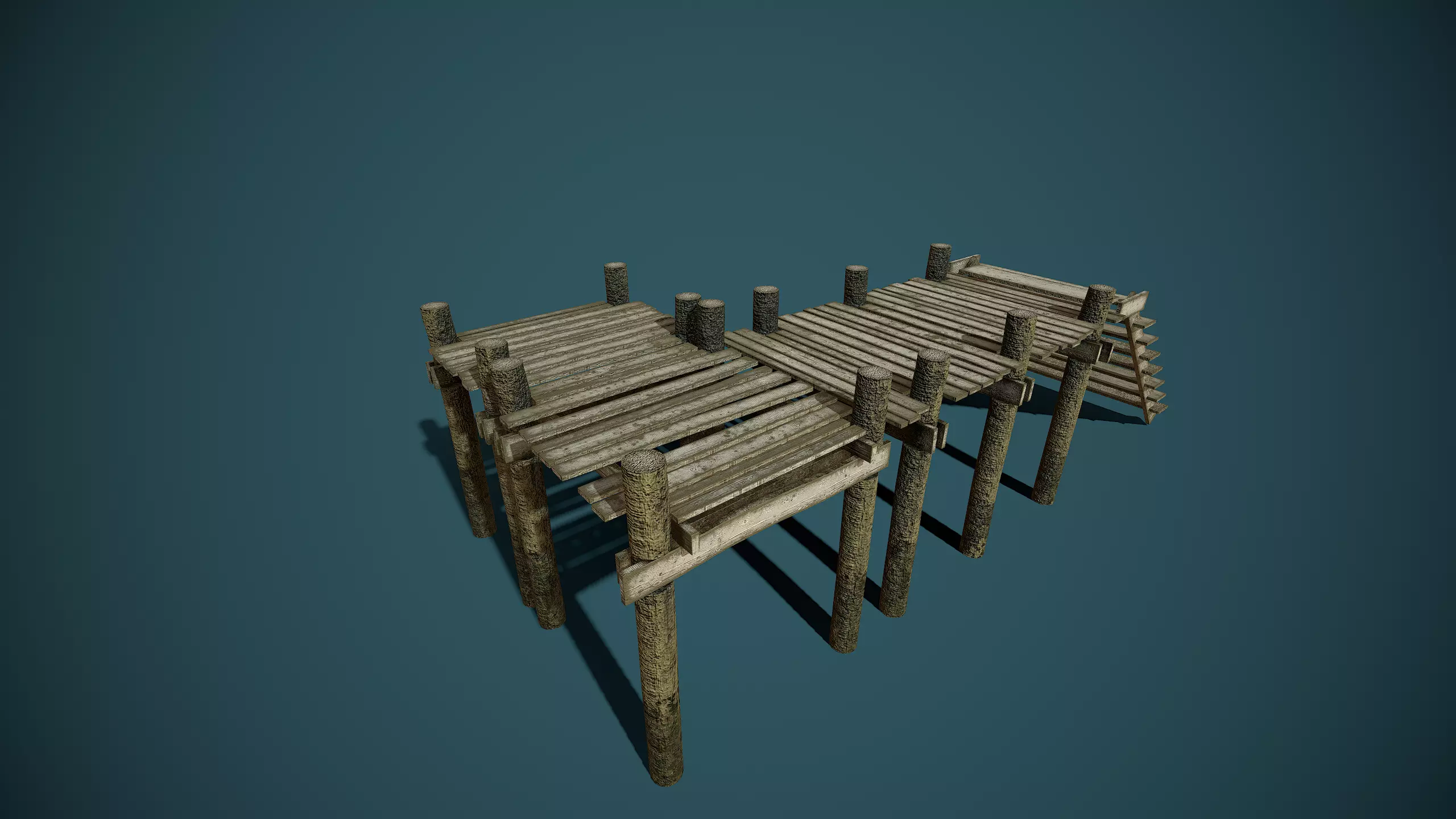 Old wooden pier Low-poly 3D model_0