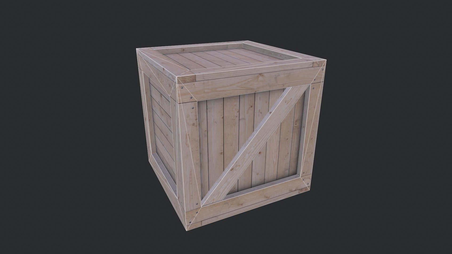 Wooden Box 01 Low-poly 3D model_4