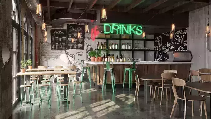 Realistic Bar Coffeeshop interior design 