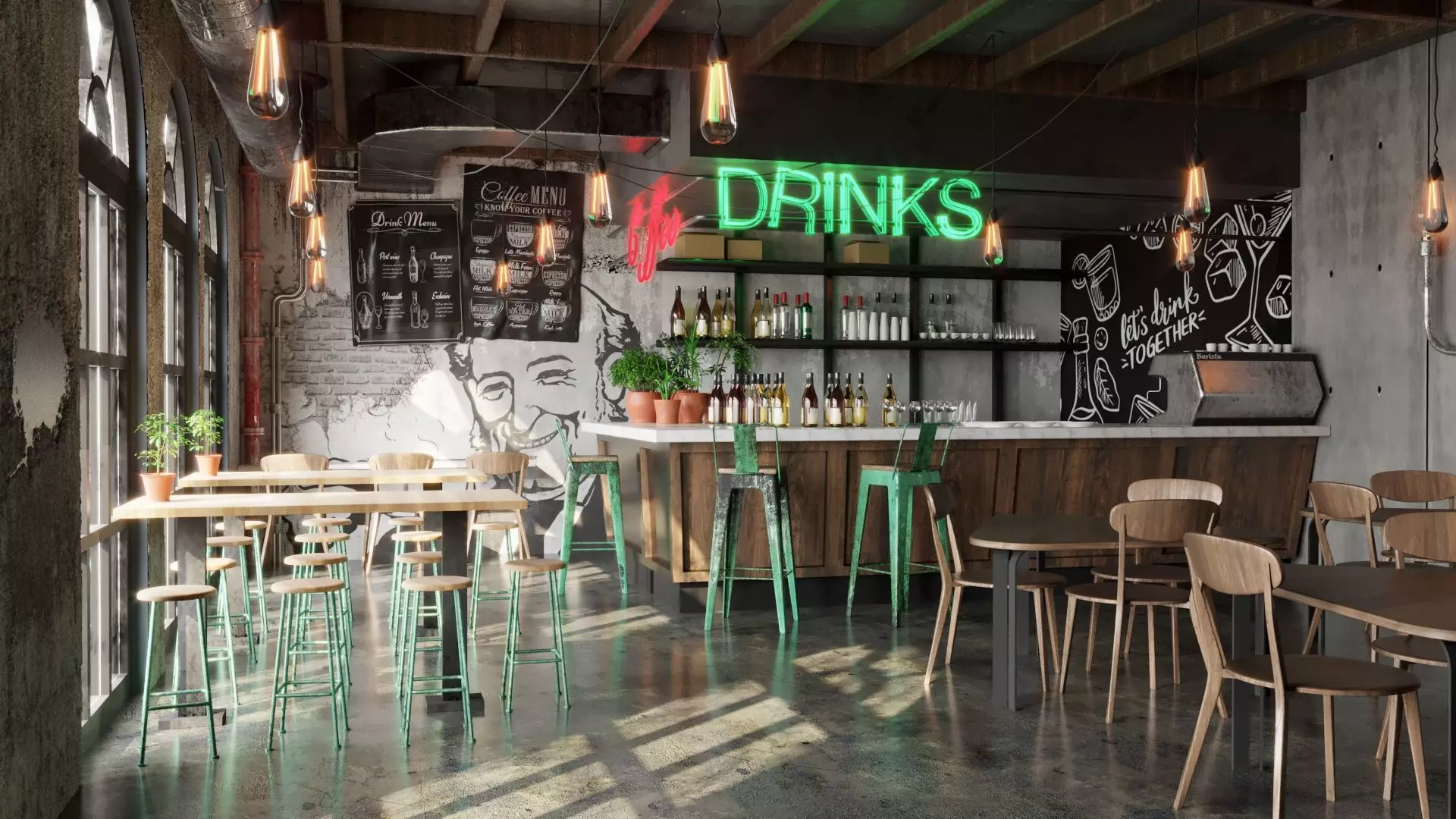 Realistic Bar Coffeeshop interior design  3D model_0