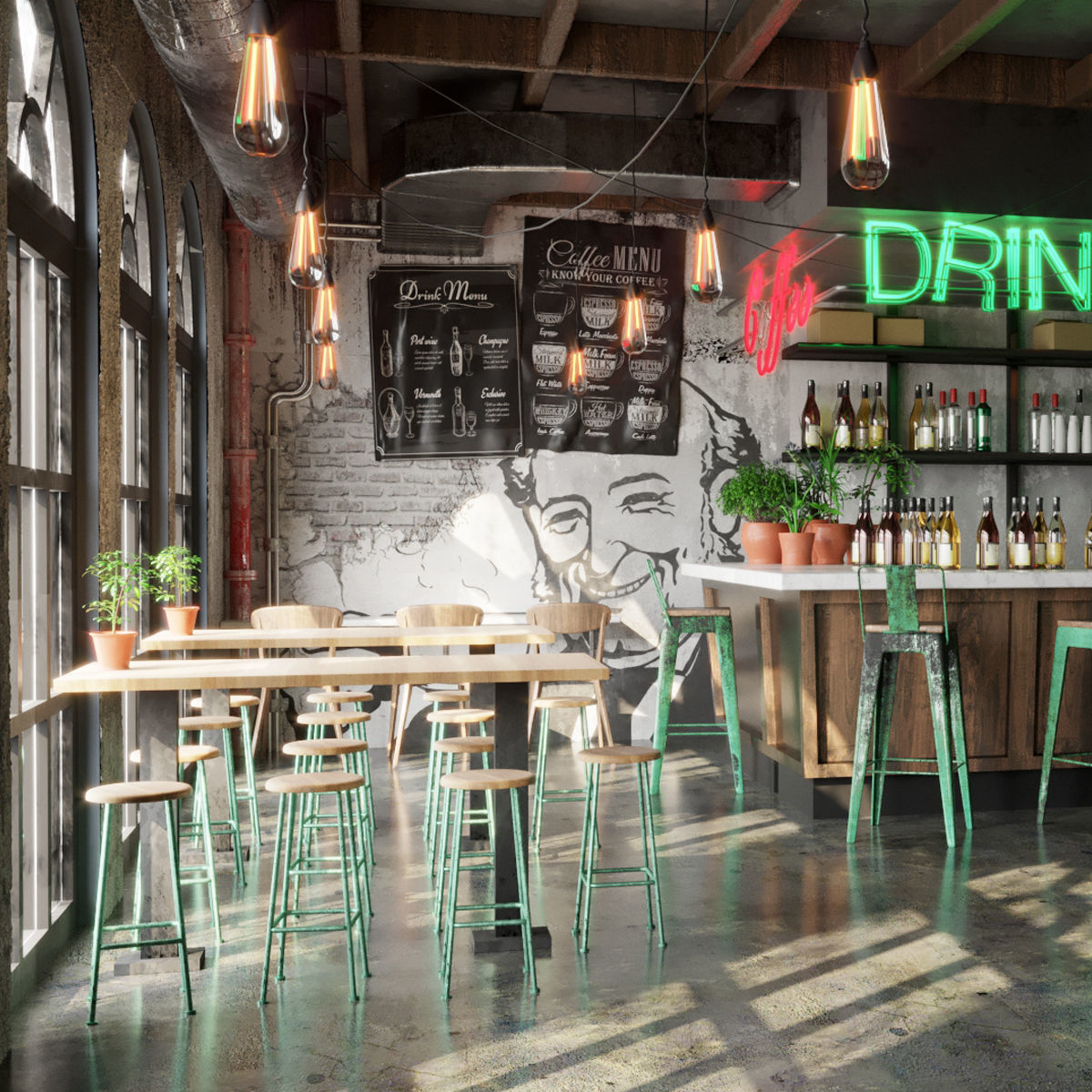 Realistic Bar Coffeeshop interior design  3D model_14