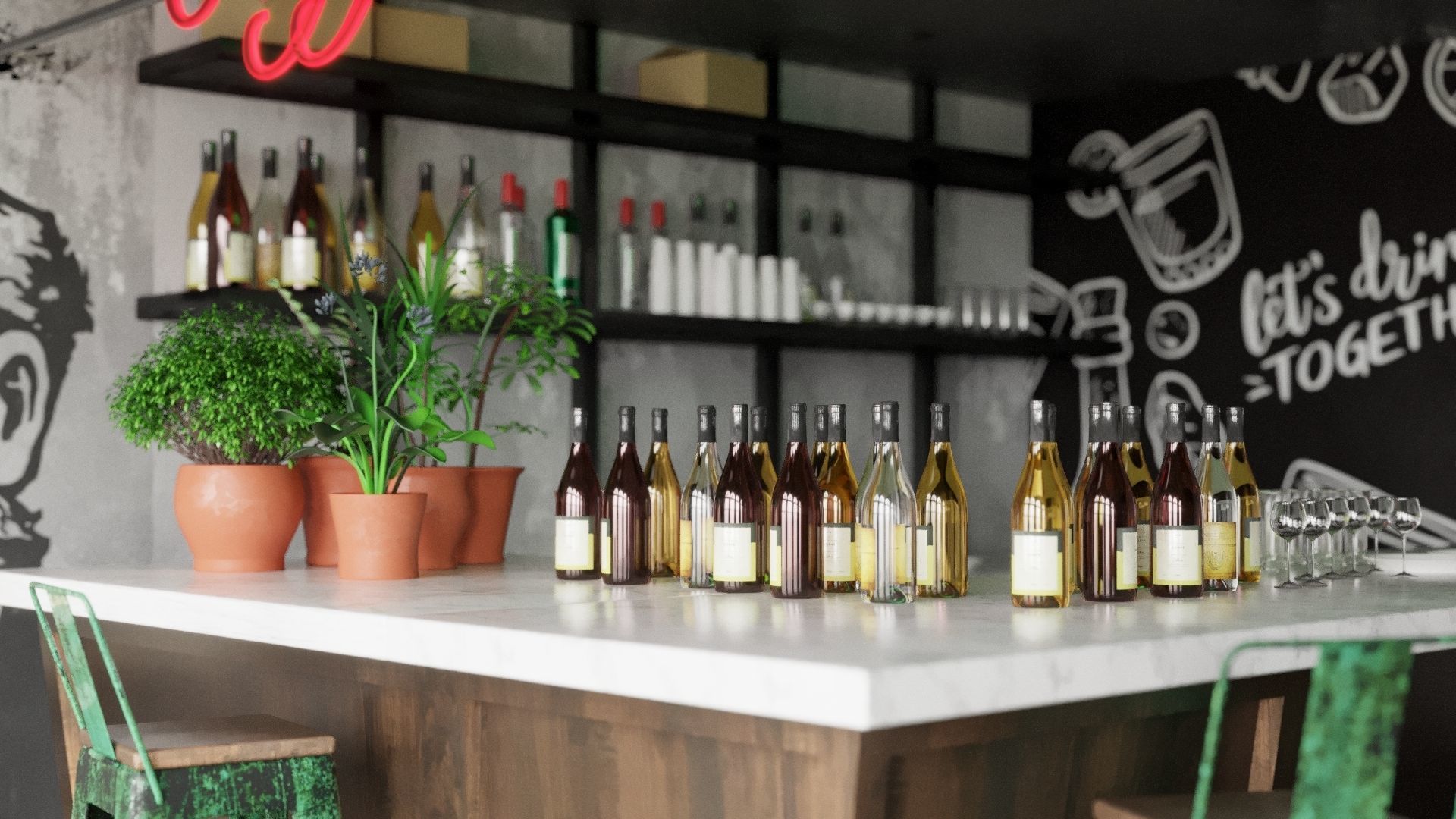 Realistic Bar Coffeeshop interior design  3D model_7