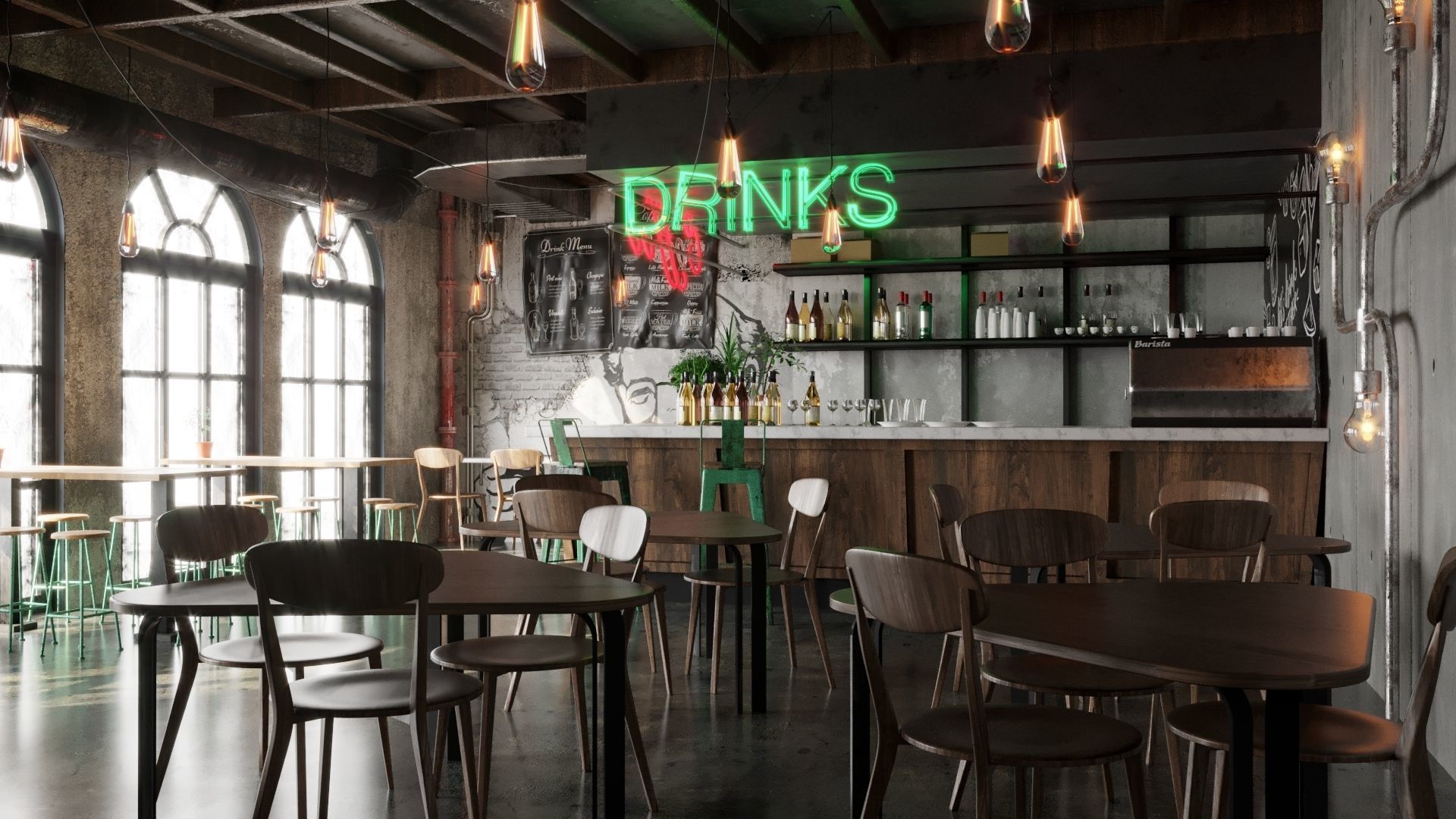 Realistic Bar Coffeeshop interior design  3D model_3