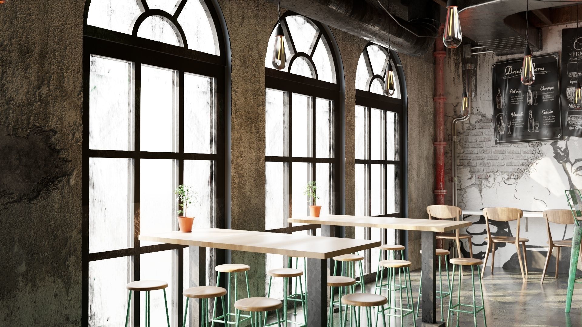 Realistic Bar Coffeeshop interior design  3D model_13