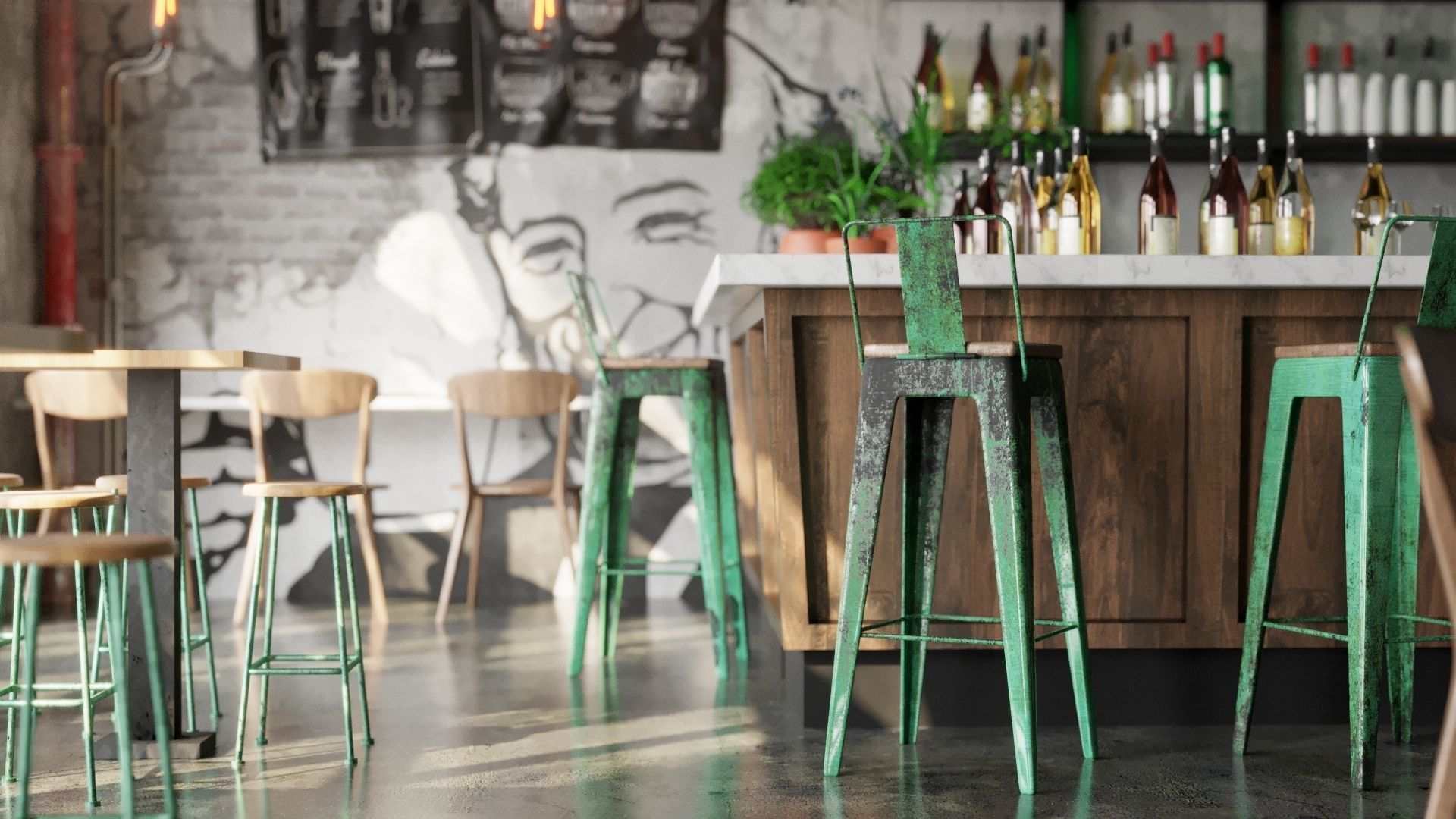 Realistic Bar Coffeeshop interior design  3D model_4