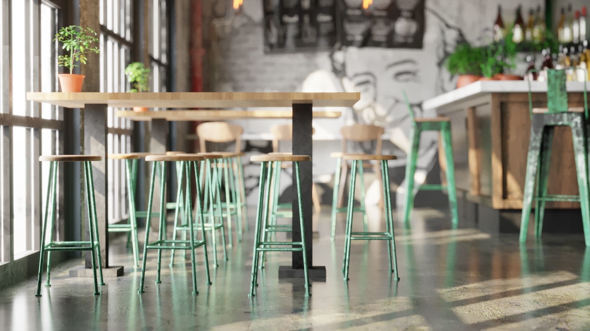 Realistic Bar Coffeeshop interior design  3D model_5