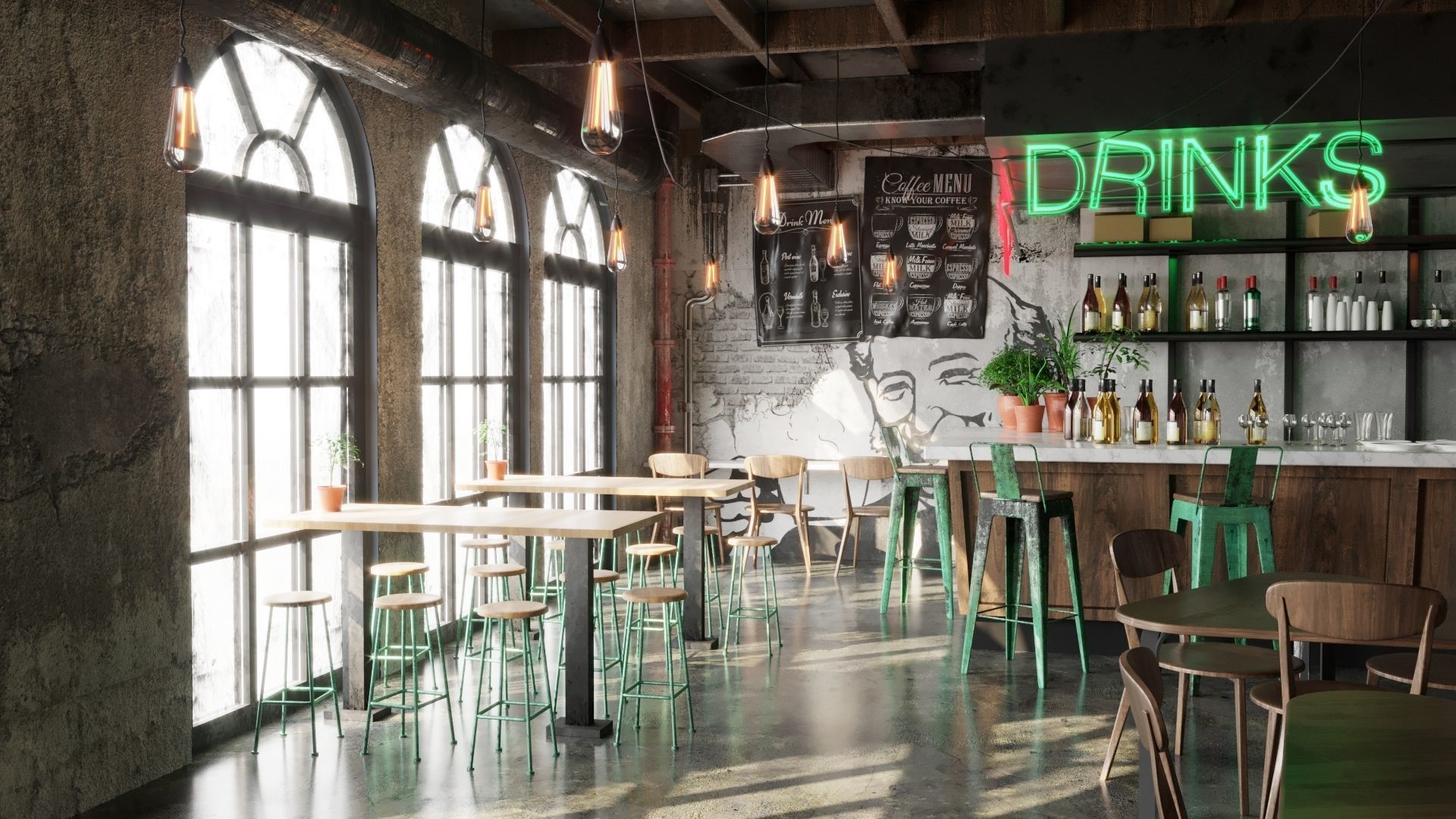 Realistic Bar Coffeeshop interior design  3D model_1