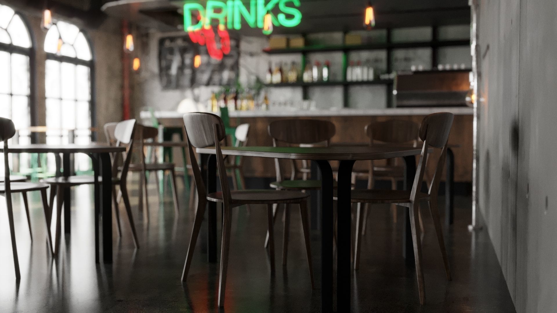 Realistic Bar Coffeeshop interior design  3D model_11