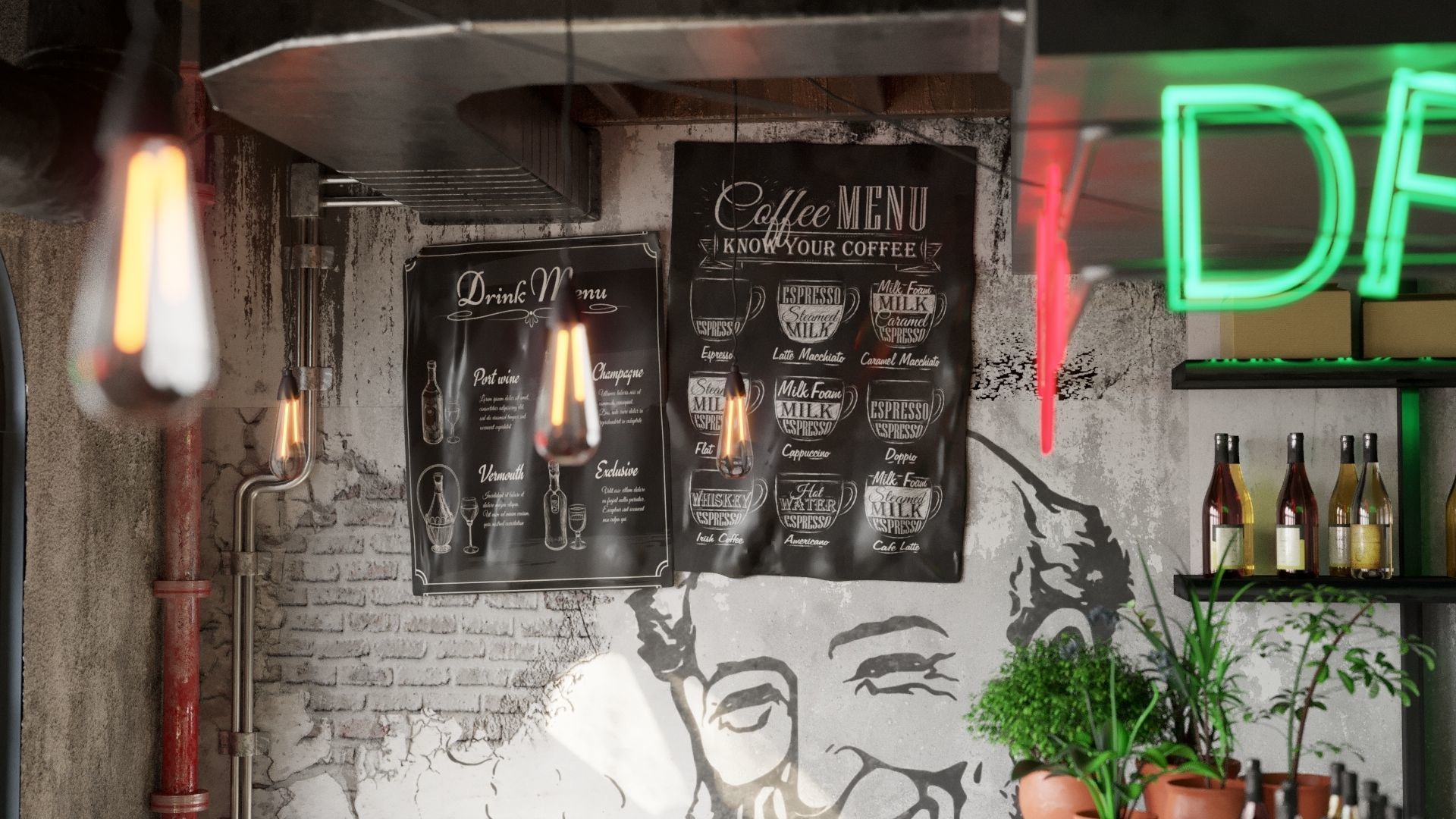 Realistic Bar Coffeeshop interior design  3D model_6