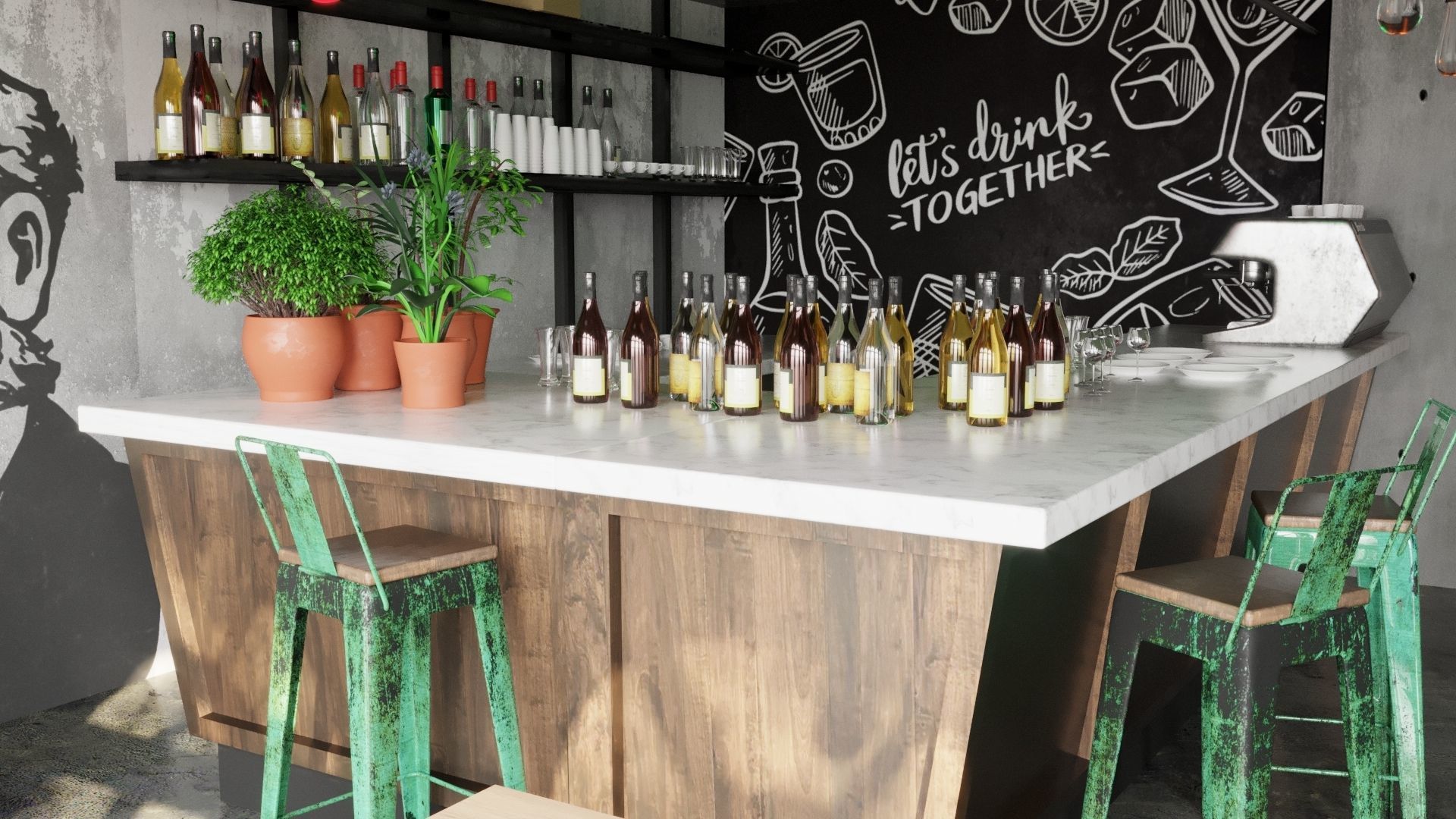 Realistic Bar Coffeeshop interior design  3D model_9