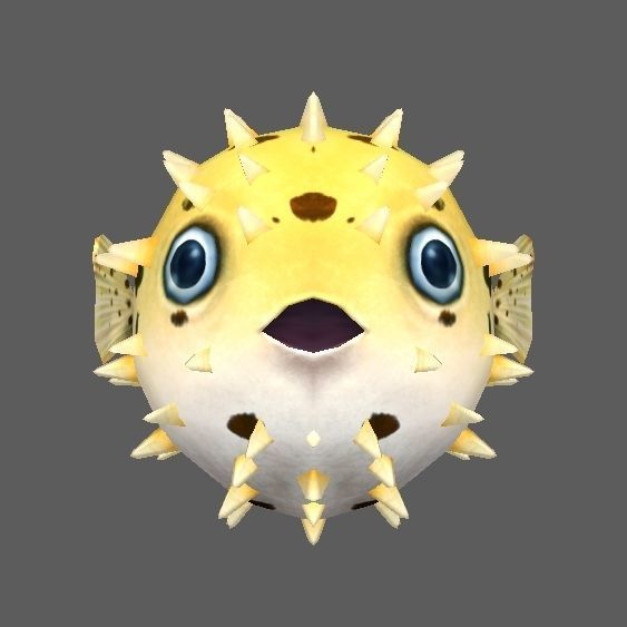 Pufferfish puffer fish with spikes Low-poly 3D model_1