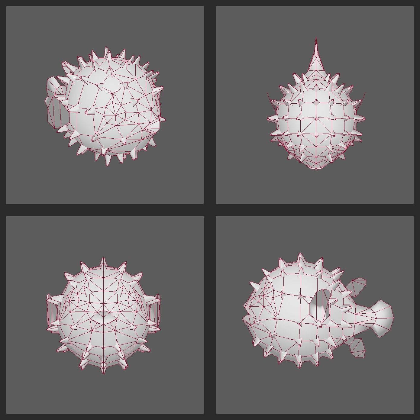 Pufferfish puffer fish with spikes Low-poly 3D model_8