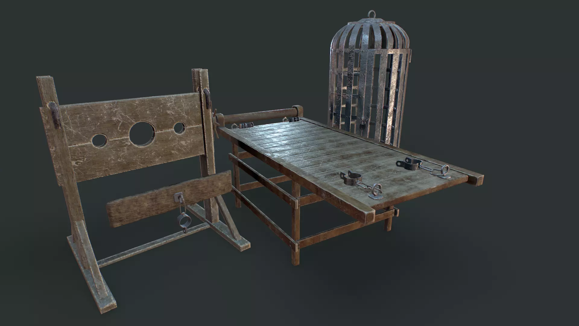 Torture dungeon set Low-poly 3D model_0