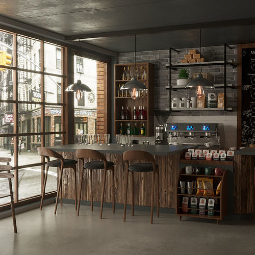 Realistic Coffeeshop and Bar Equipment 3D model