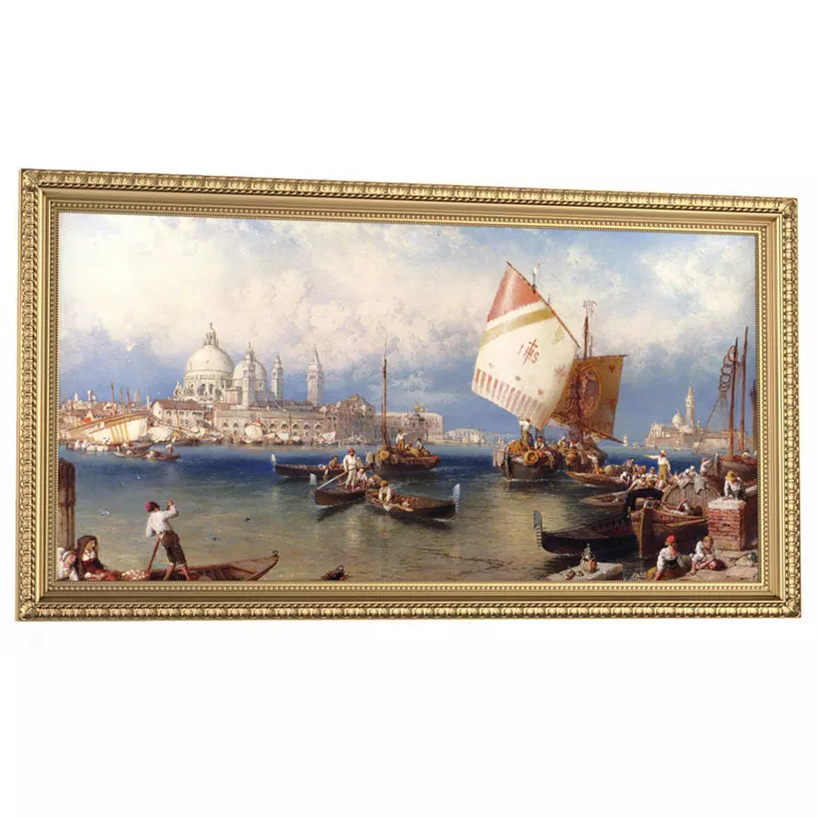 A classic big picture in a carved golden frame 3D model_0
