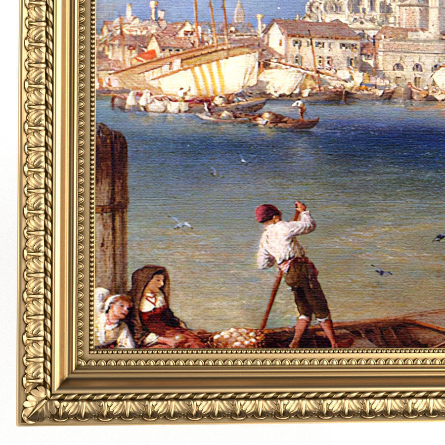 A classic big picture in a carved golden frame 3D model_2