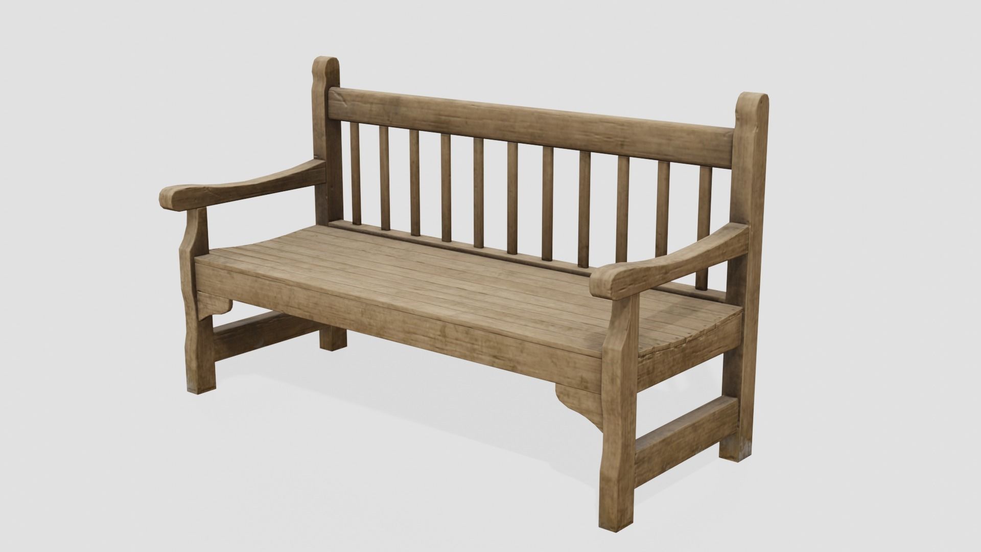 Old Wooden Bench - PBR Low-poly 3D model_1