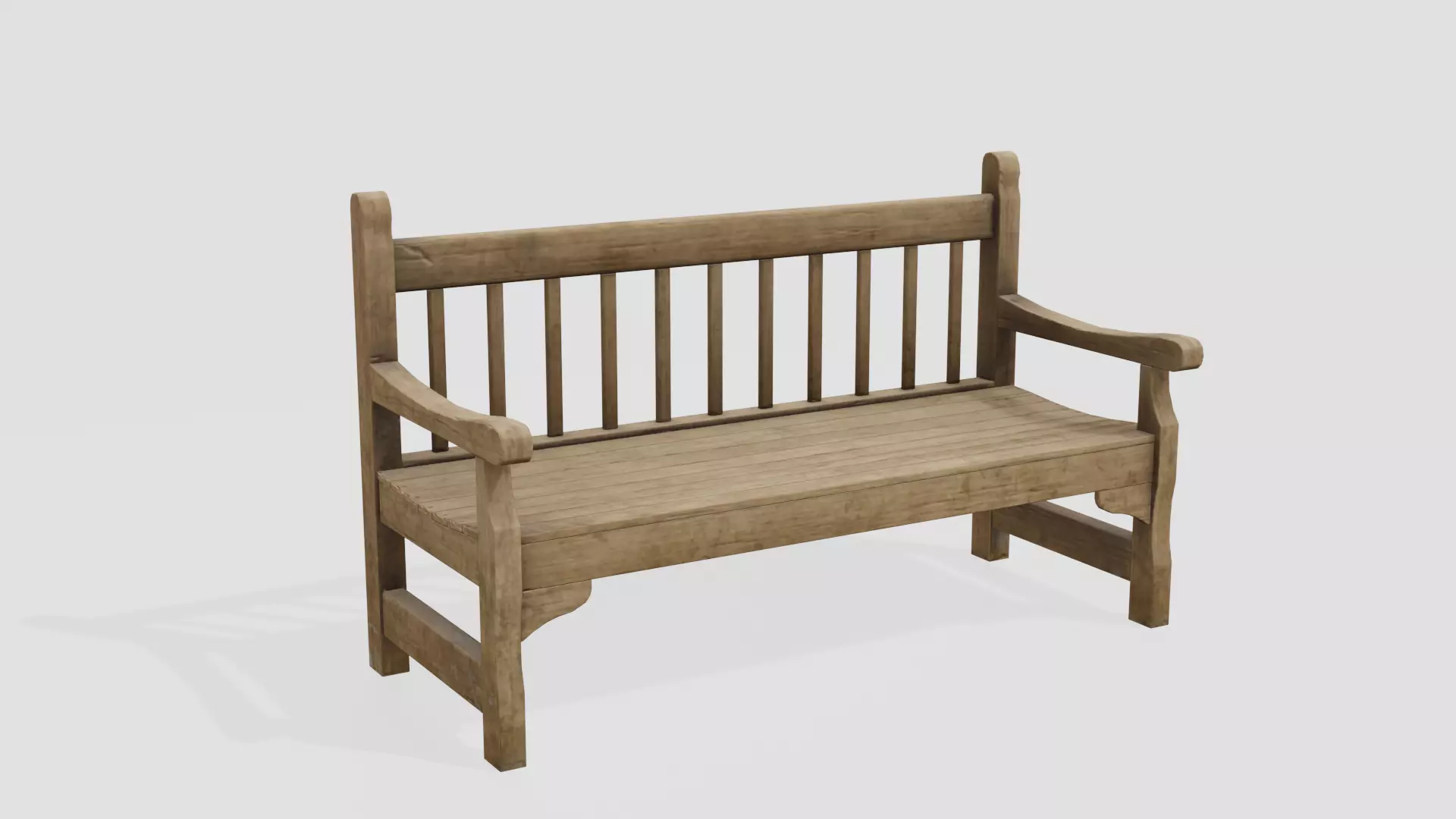 Old Wooden Bench - PBR Low-poly 3D model_0